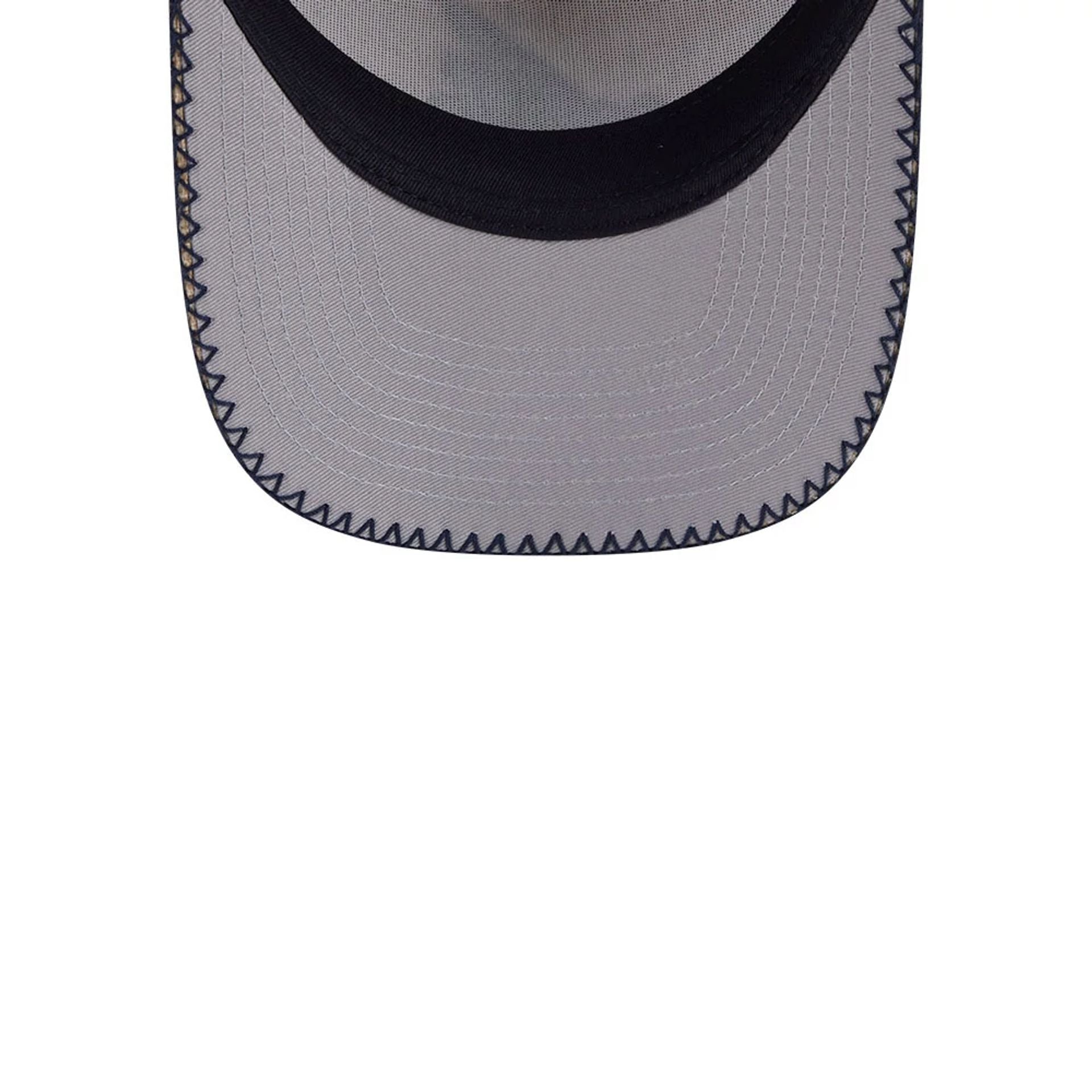 Pictured is this MLB Beaded Atlanta Braves 9FIFTY A-Frame Trucker cap in beige. 2