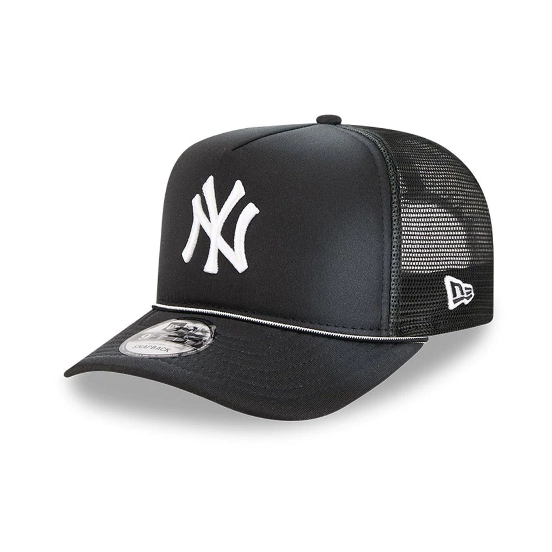 Pictured is this MLB Washed New York Yankees 9FIFTY A-Frame Trucker cap in black. 1