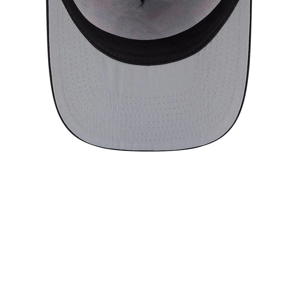 Arizona Diamondbacks MLB Leaves Bright Orange New Era 9FIFTY A-Frame Snapback Cap, inside view showing the grey undervisor and black sweatband contrasting with the cap's bright orange exterior.