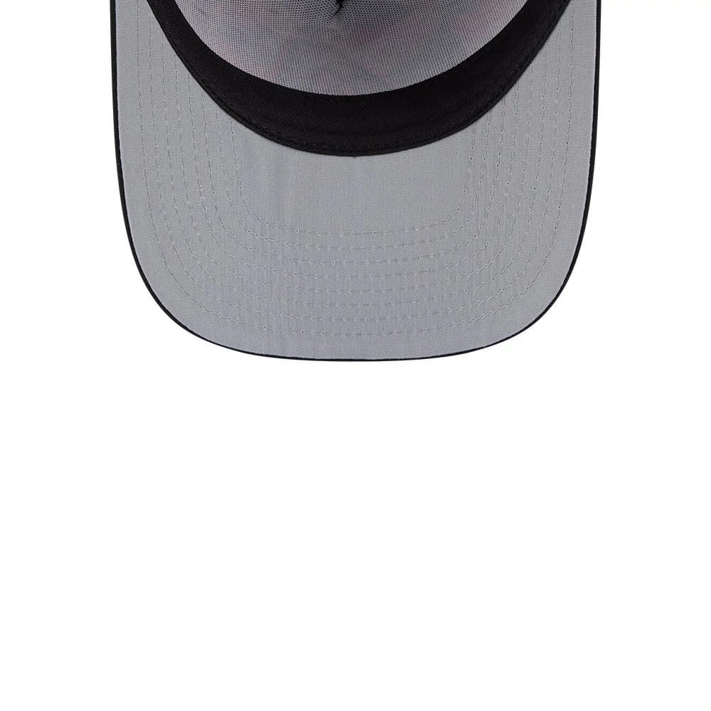Arizona Diamondbacks MLB Leaves Bright Orange New Era 9FIFTY A-Frame Snapback Cap, inside view showing the grey undervisor and black sweatband contrasting with the cap's bright orange exterior.