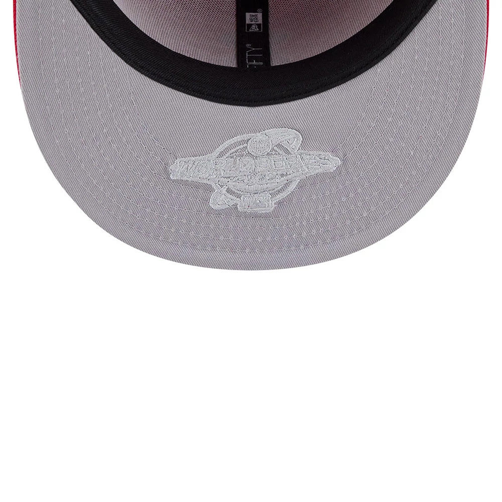 Pictured is this MLB Hidden Hit LA Angels 59FIFTY Fitted cap in red. 2