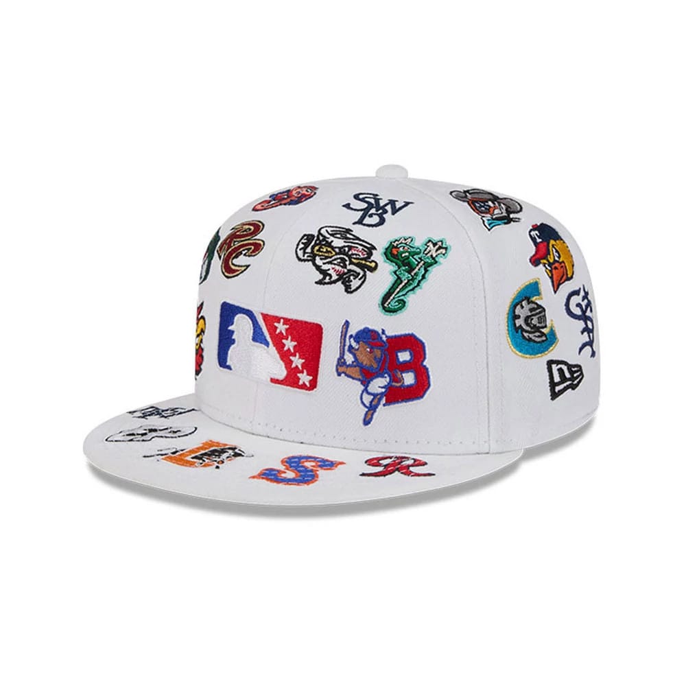 Pictured is this MiLB All Over 59FIFTY Fitted cap in white. 1