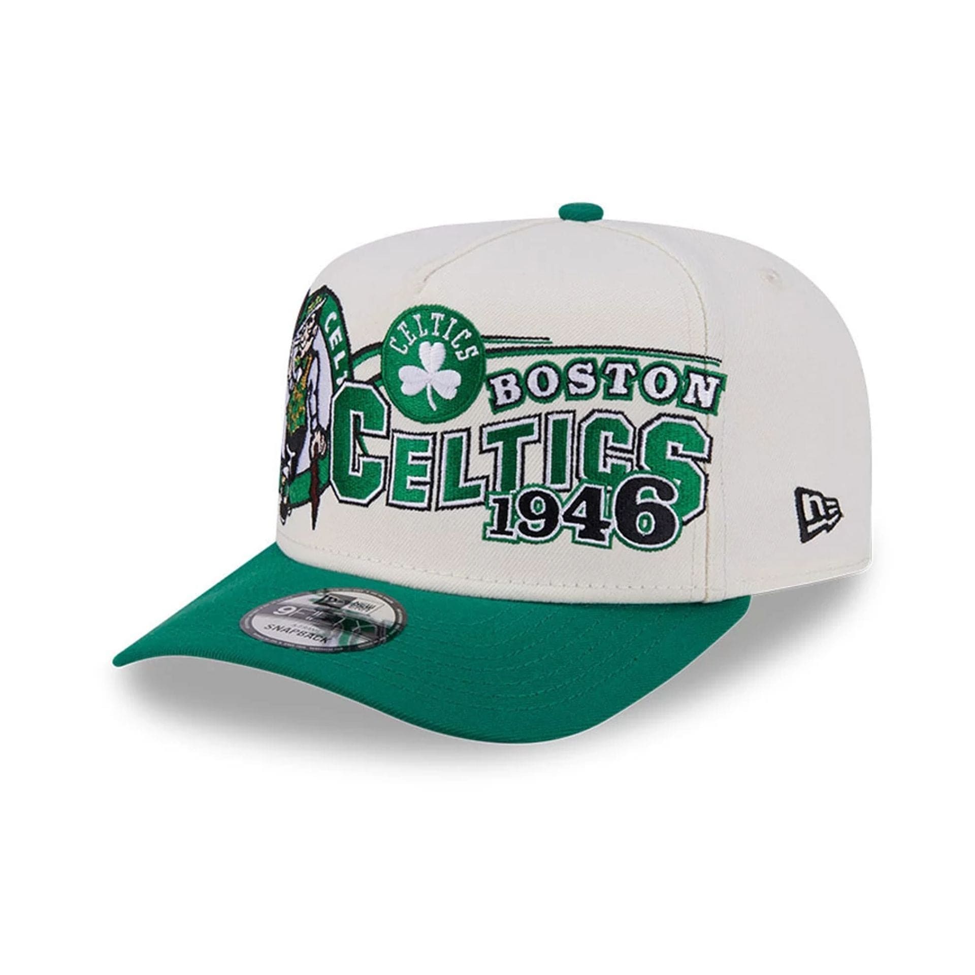 Pictured is this NBA Classic Boston Celtics 9FIFTY A-Frame Snapback cap in White. 1