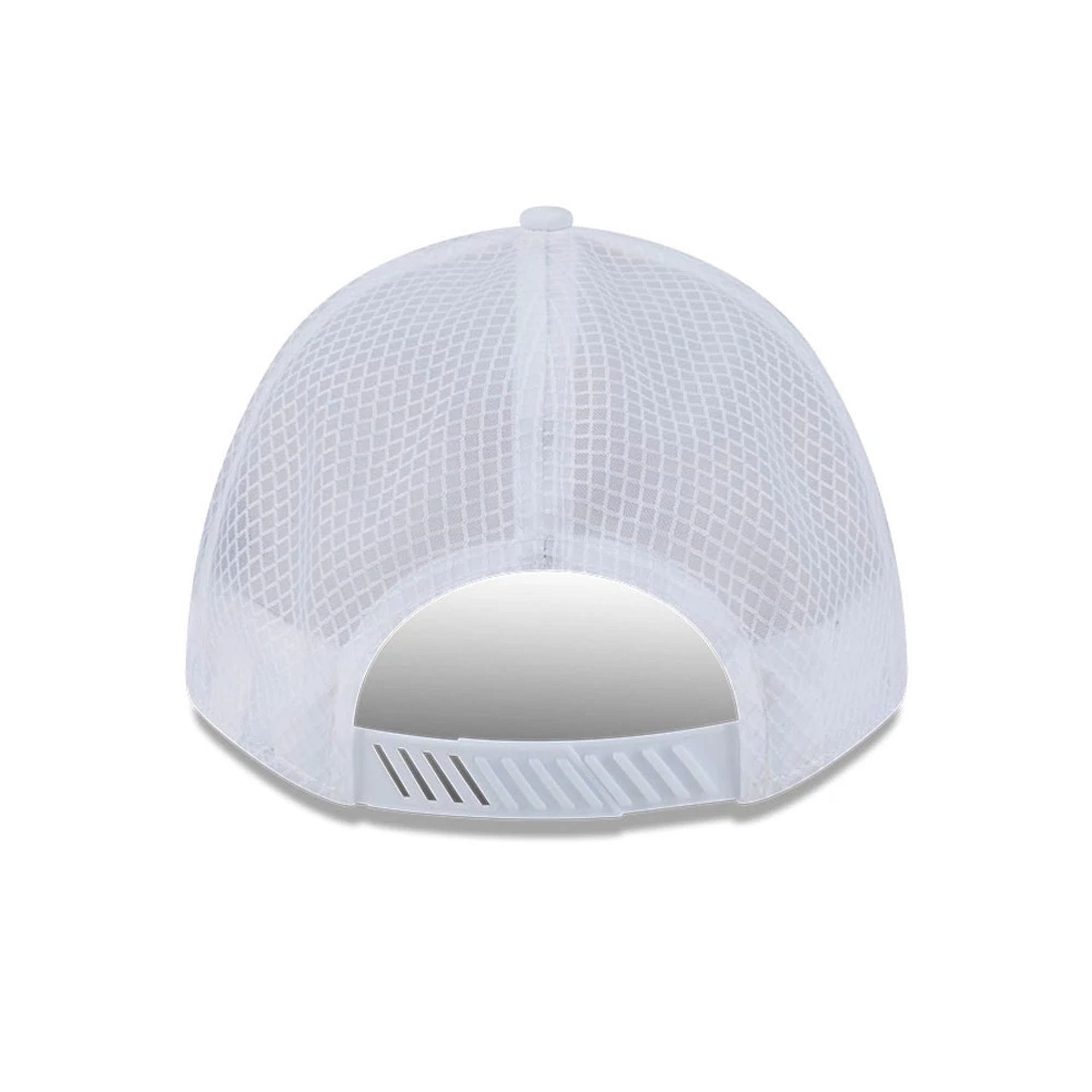 Pictured is this MLB Badged LA Dodgers 9FORTY M-Crown A-Frame Trucker cap in white. 2