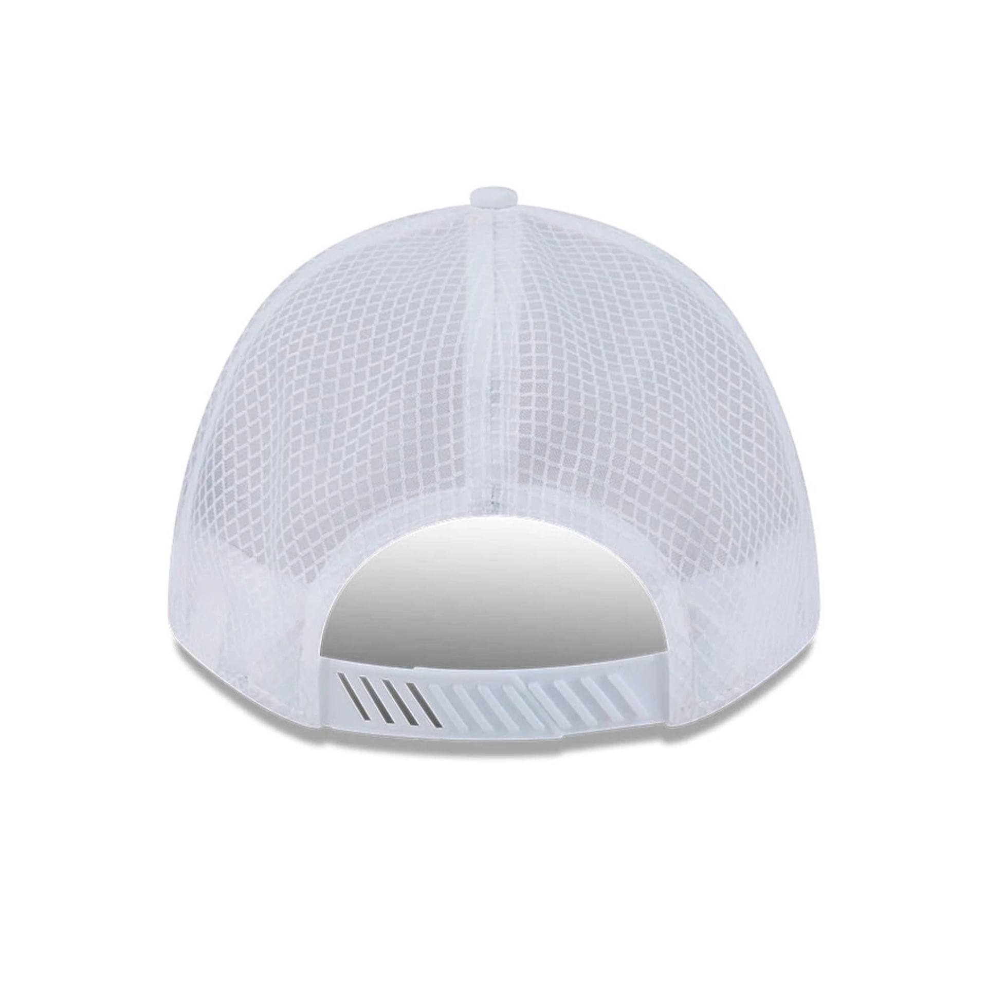 Pictured is this MLB Badged Chicago White Sox 9FORTY M-Crown A-Frame Trucker cap in white. 2