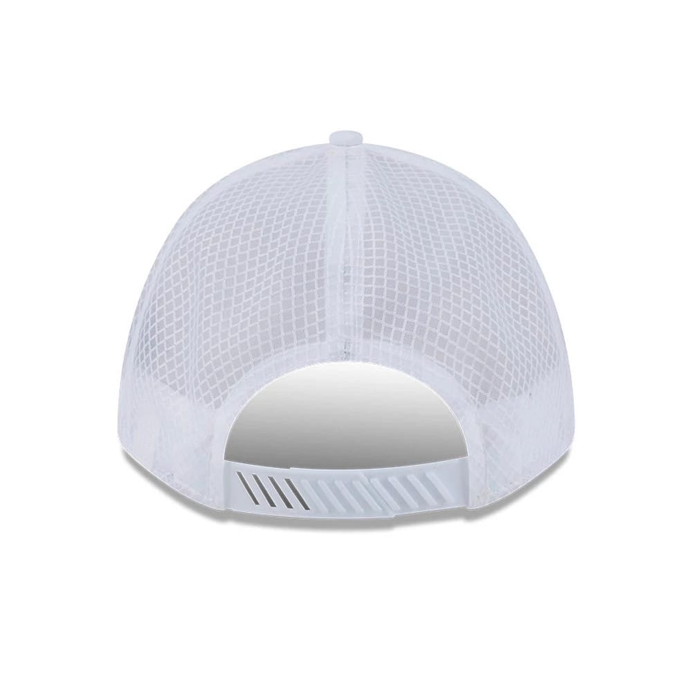Pictured is this MLB Badged Chicago White Sox 9FORTY M-Crown A-Frame Trucker cap in white. 2