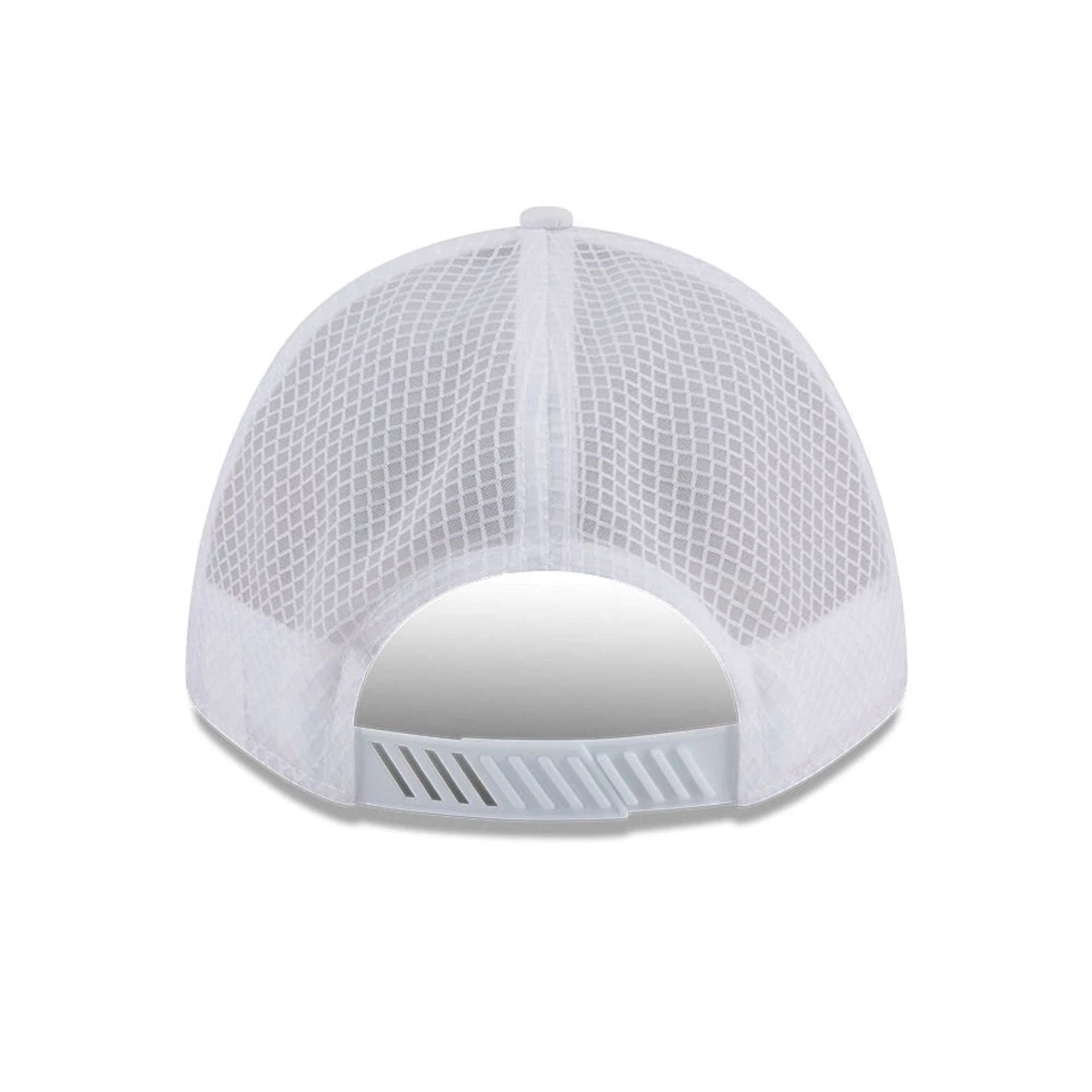 Pictured is this MLB Badged New York Yankees 9FORTY M-Crown A-Frame Trucker cap in white. 2