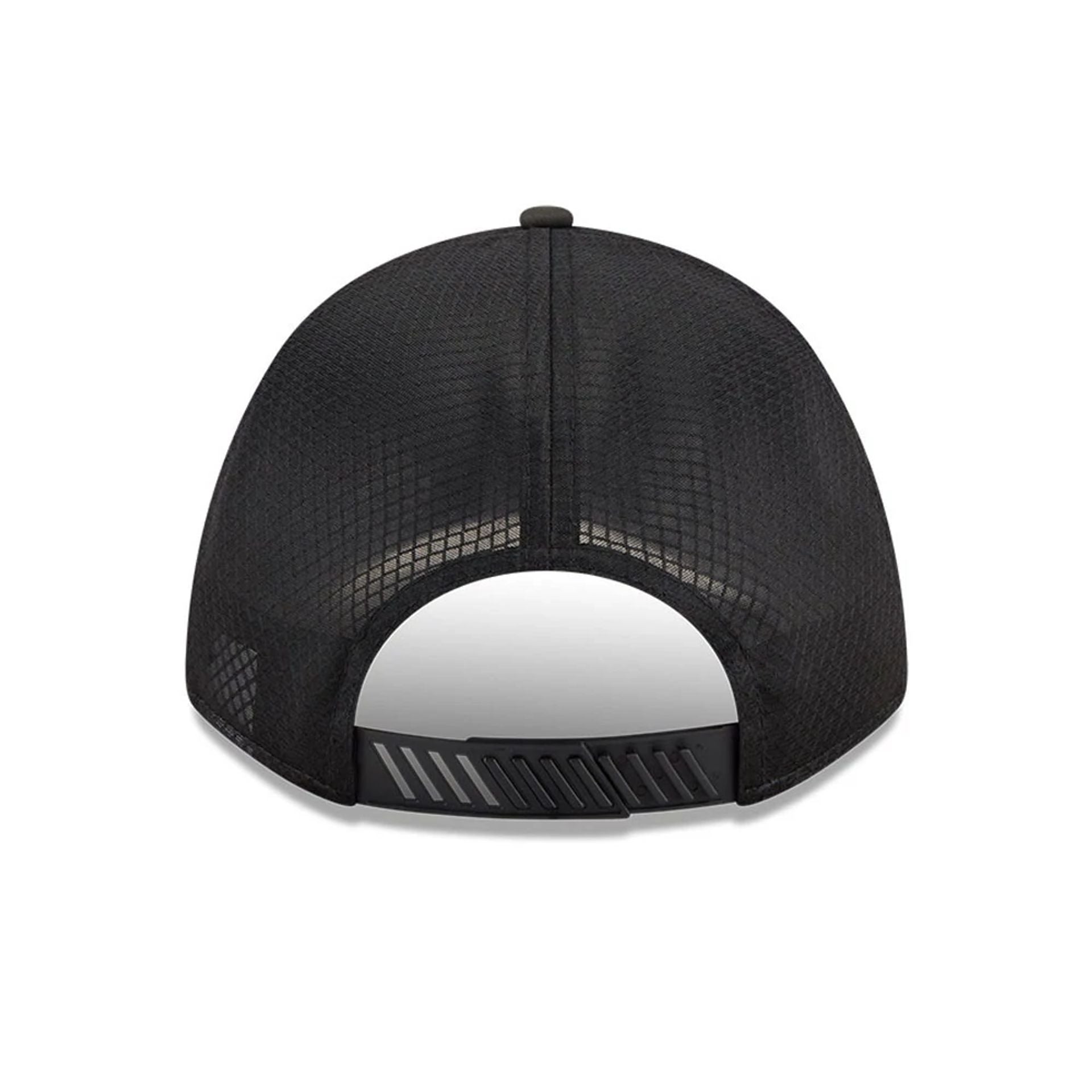 Pictured is this MLB Badged New York Yankees 9FORTY M-Crown A-Frame Trucker cap in black. 2