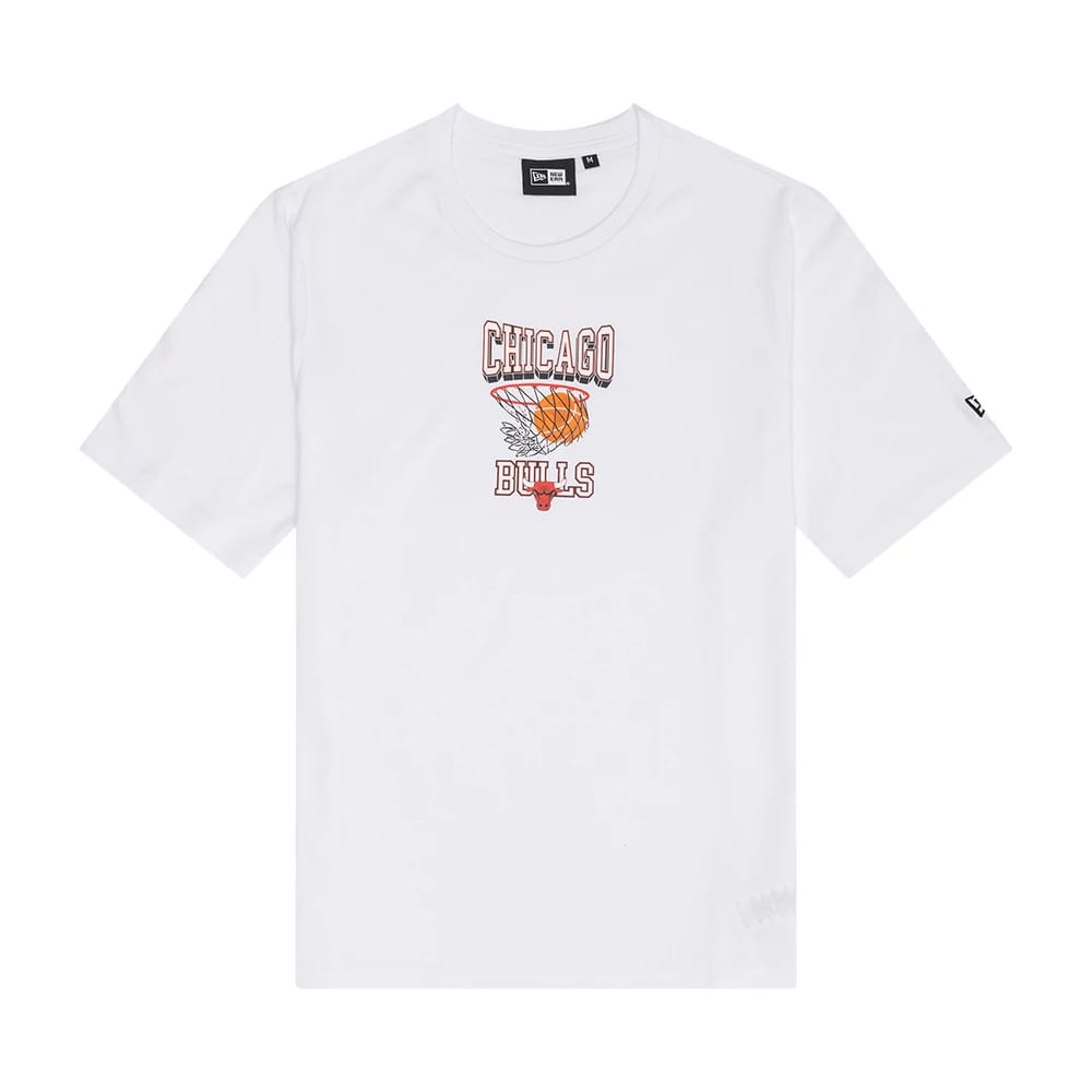 The Male model is wearing Chicago Bulls NBA Graphic White T-Shirt 1