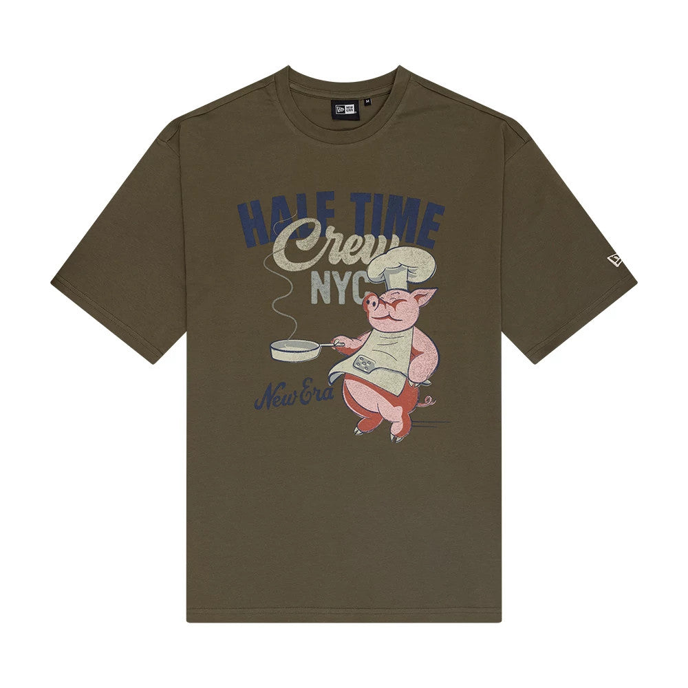The Male model is wearing New Era Food Graphic Green Oversized T-Shirt 1