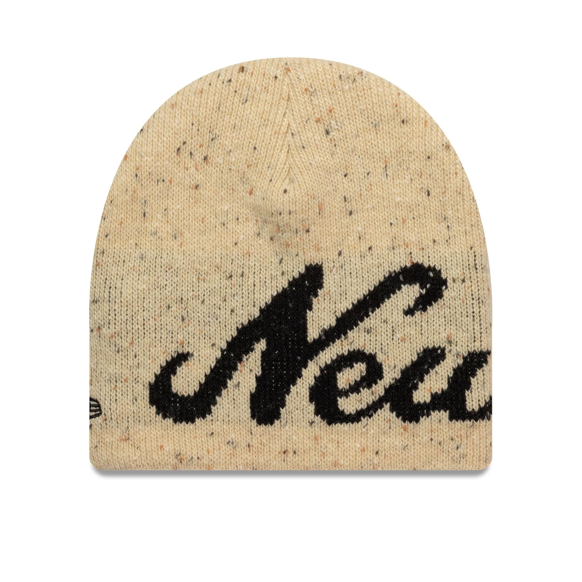 This is a New Era Heritage Beige Skull Knit Beanie Hat 1