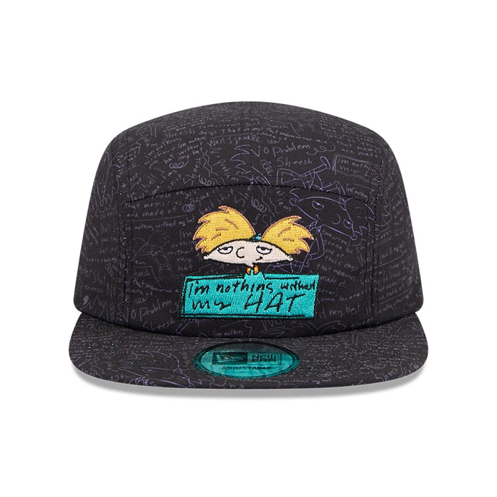 Pictured is this All Over Print Hey Arnold Camper cap in black. 3