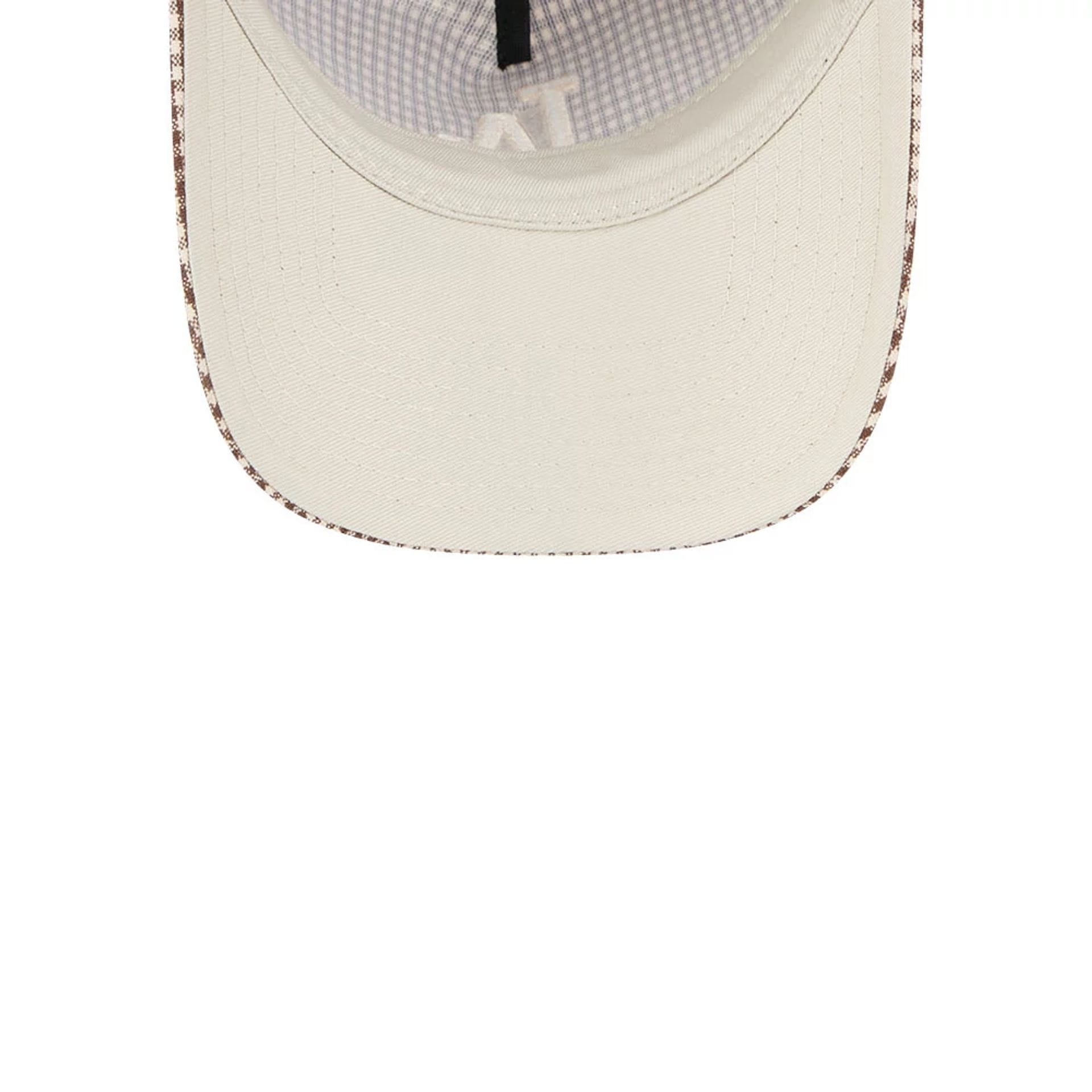 Pictured is this MLB Check LA Dodgers 9TWENTY A-Frame cap in open brown. 2