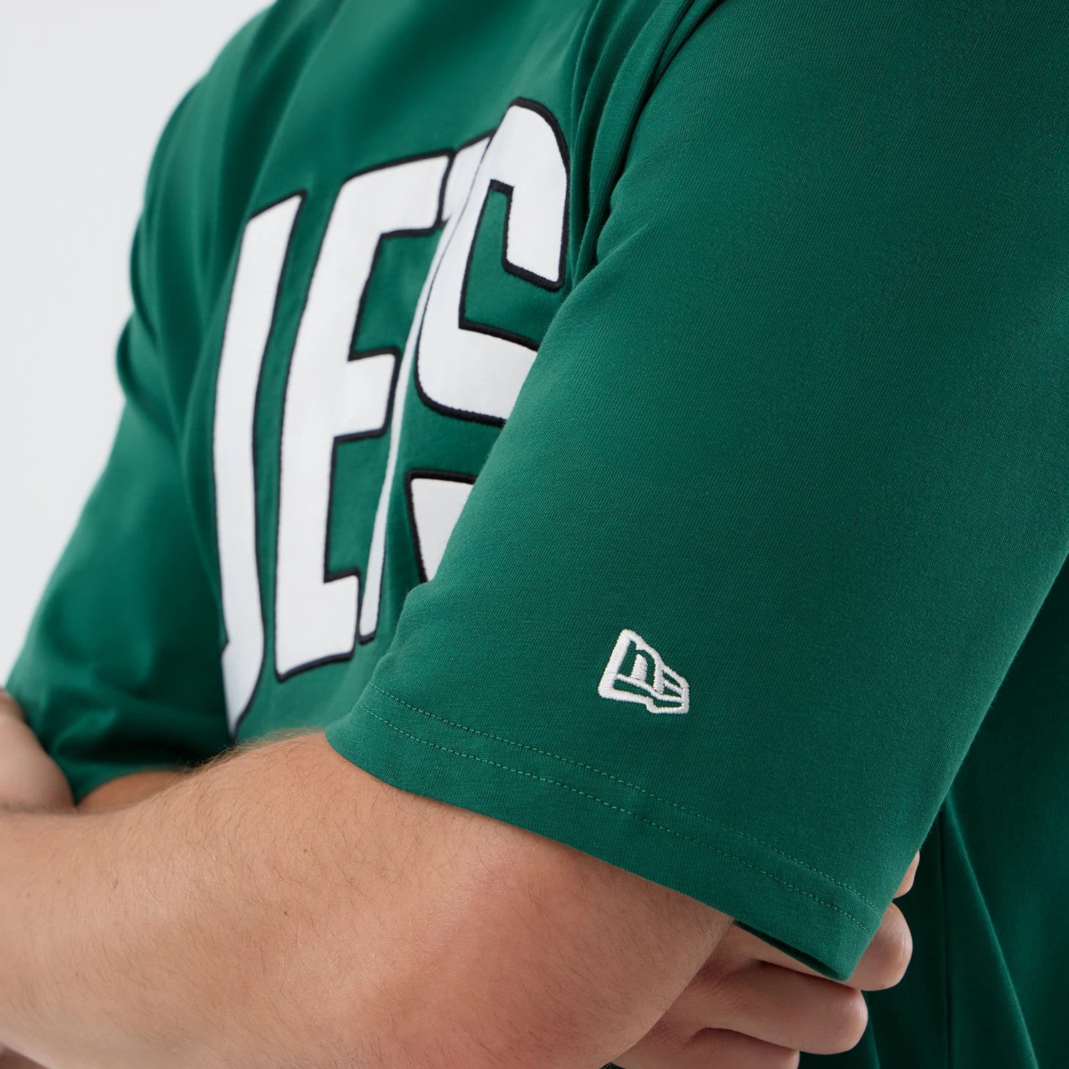 The Male model is wearing New York Jets NFL International Series Games Green Oversized T-Shirt 4