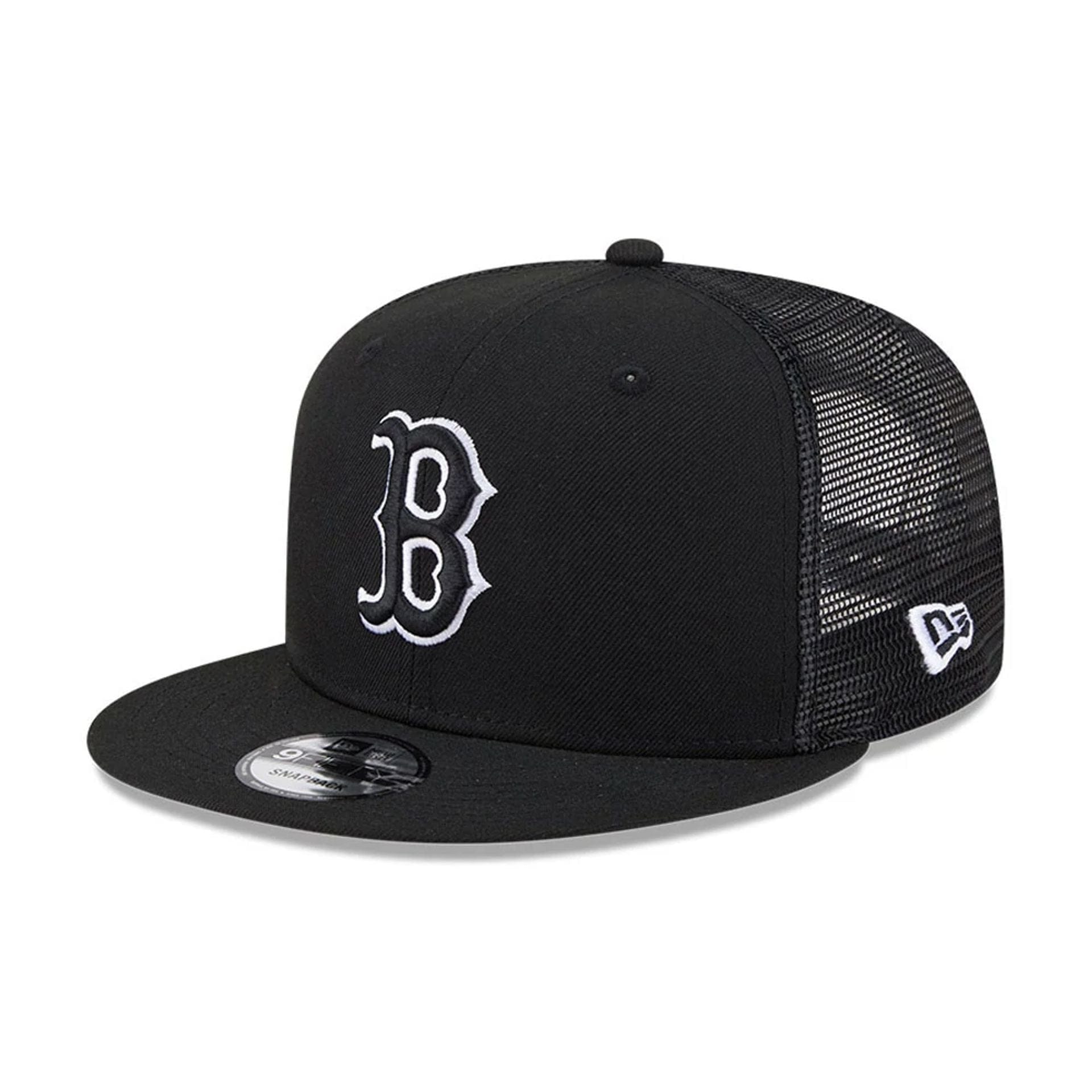 Pictured is this MLB Evergreen Boston Red Sox 9FIFTY Trucker cap in black. 1