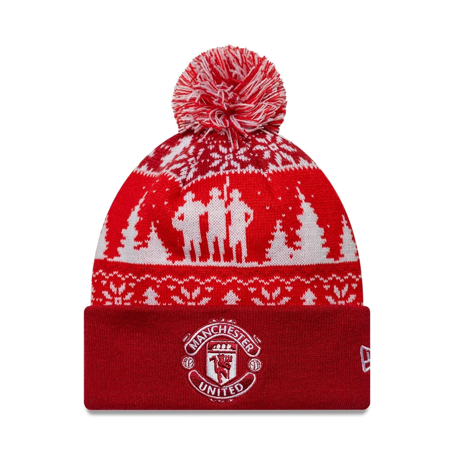 This is a Manchester United FC Xmas Red Cuff knit Beanie Hat 1