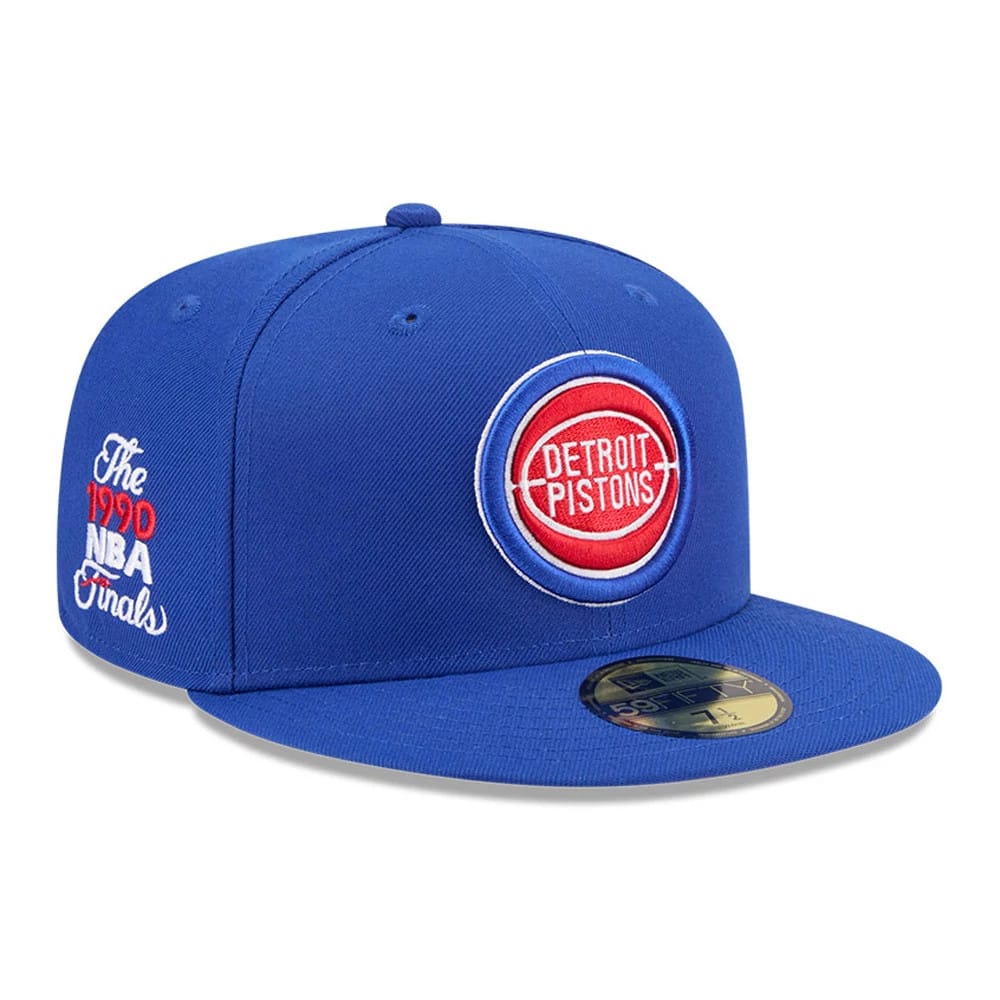 Pictured is this NBA Hardwood Classic Detroit Pistons 59FIFTY Fitted cap in blue. 1