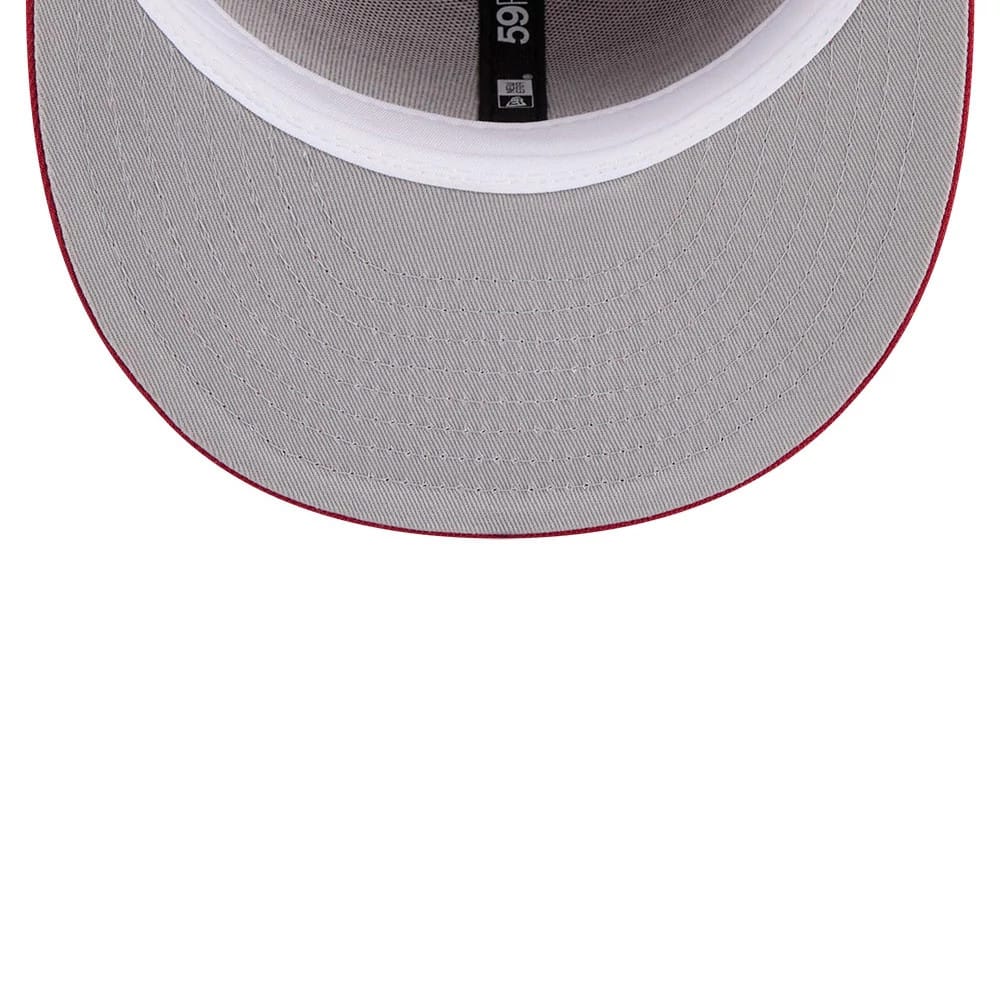 Pictured is this NBA Hardwood Classic Denver Nuggets 59FIFTY Fitted cap in dark red. 2