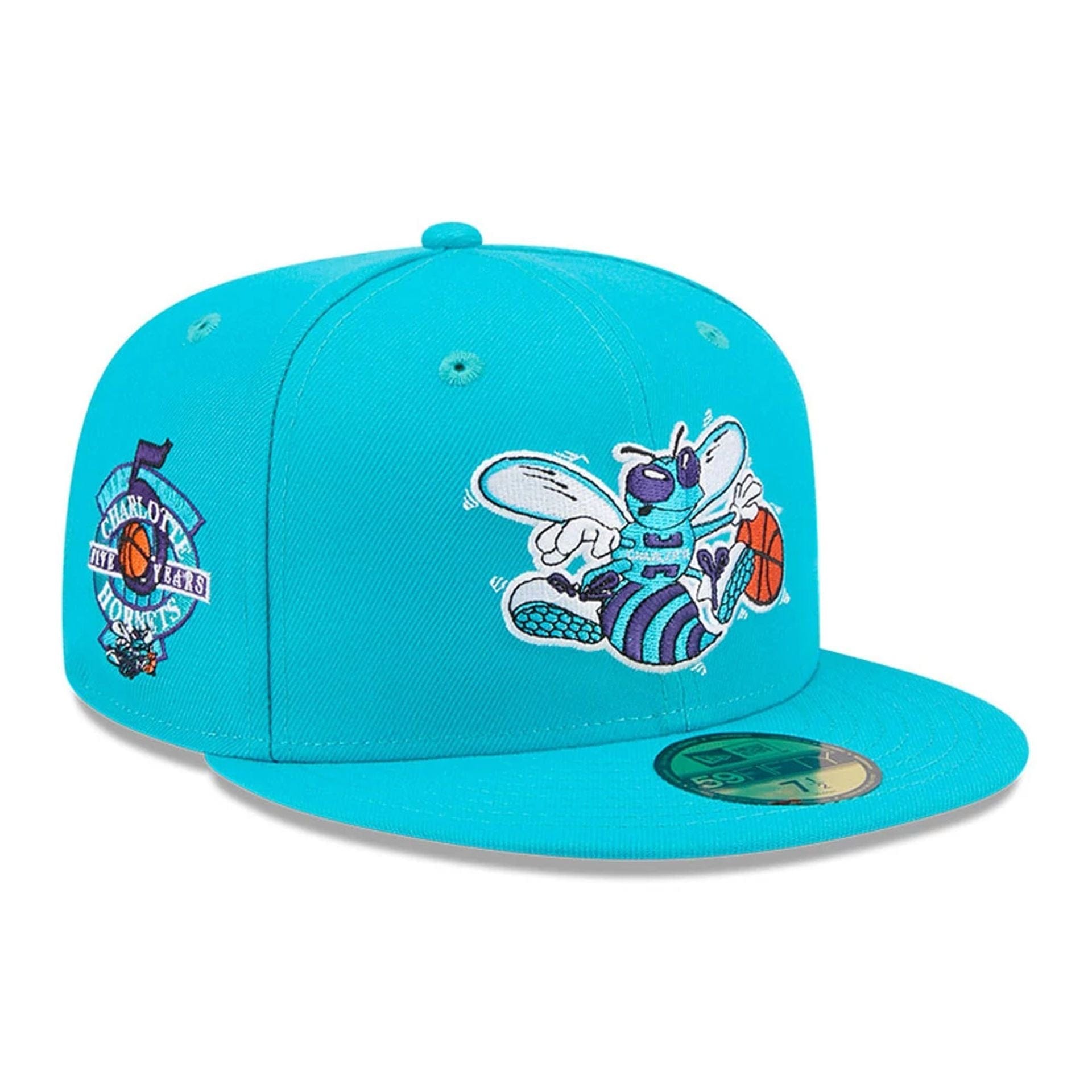Pictured is this NBA Hardwood Classic Charlotte Hornets 59FIFTY Fitted cap in turquoise. 1