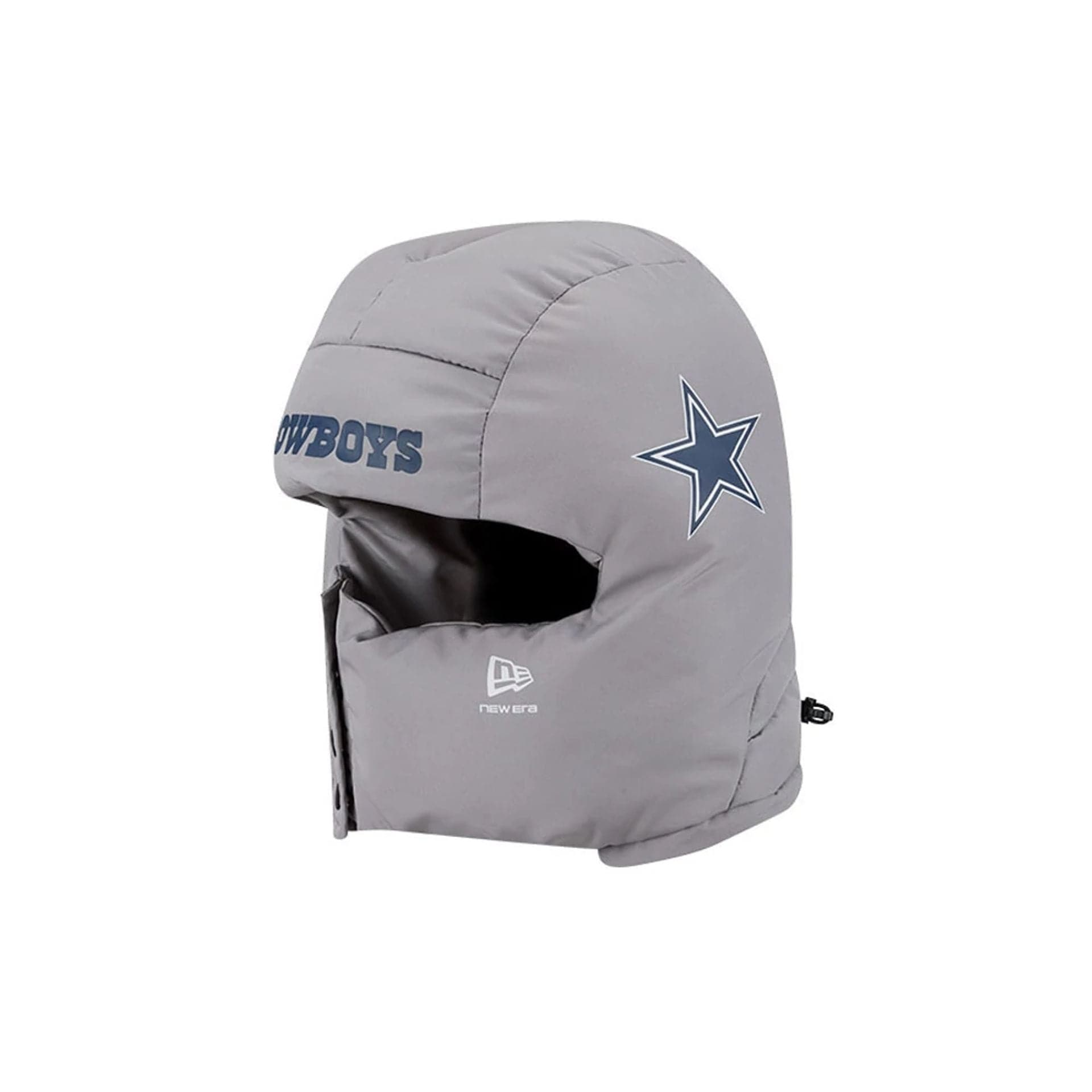 Pictured is this NFL Puffer Helmet Dallas Cowboys Trapper hat in Grey. 1