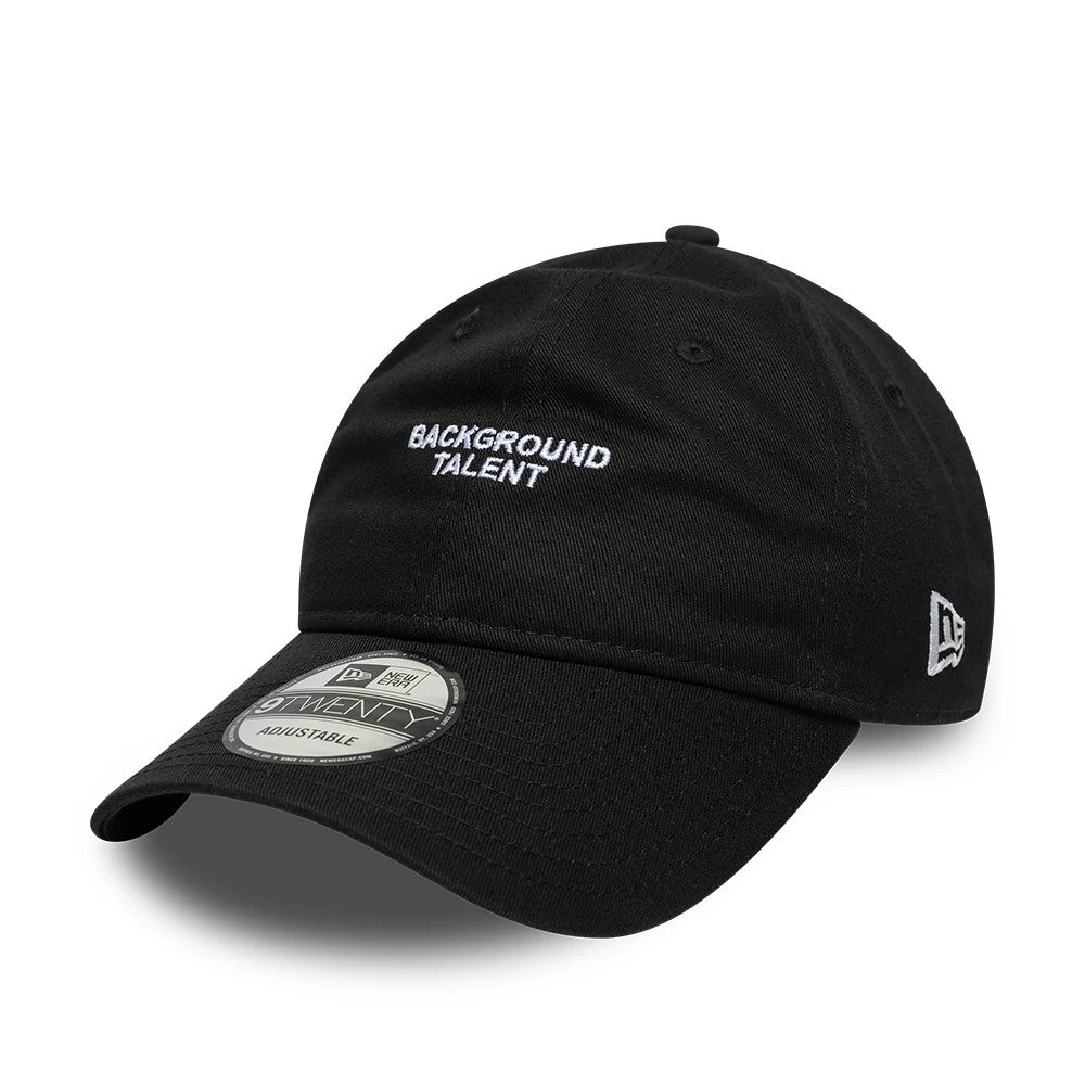 This is a New Era Slogan Background Talent Black 9TWENTY Adjustable Cap 1