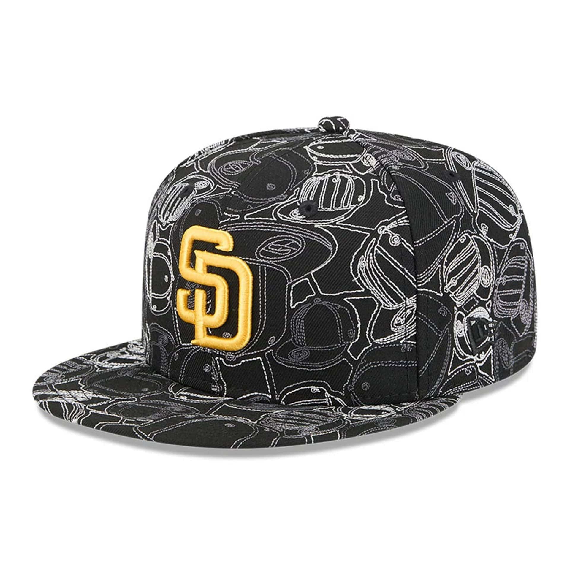 Pictured is this MLB Cap Scramble San Diego Padres 59FIFTY Fitted cap in black. 1