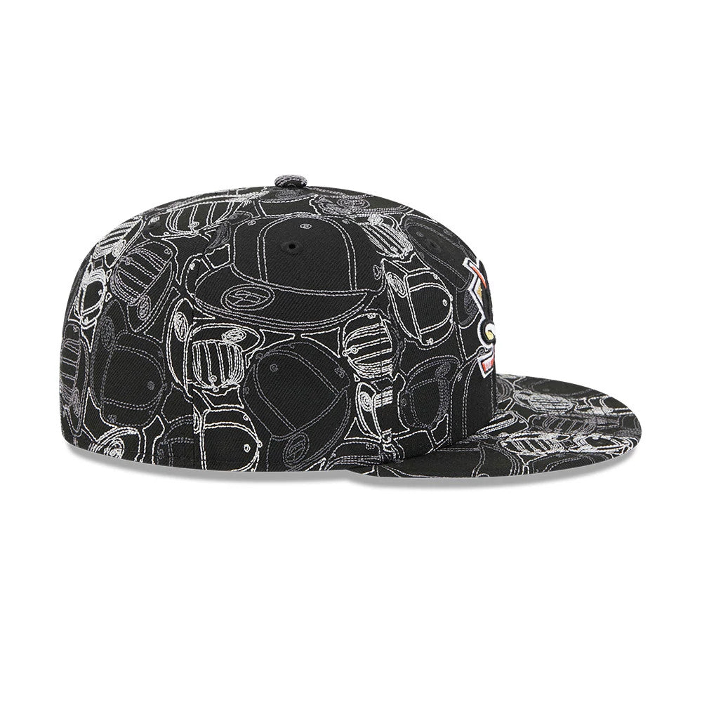 Pictured is this NHL Cap Scramble Anaheim Ducks 59FIFTY Fitted cap in black. 7