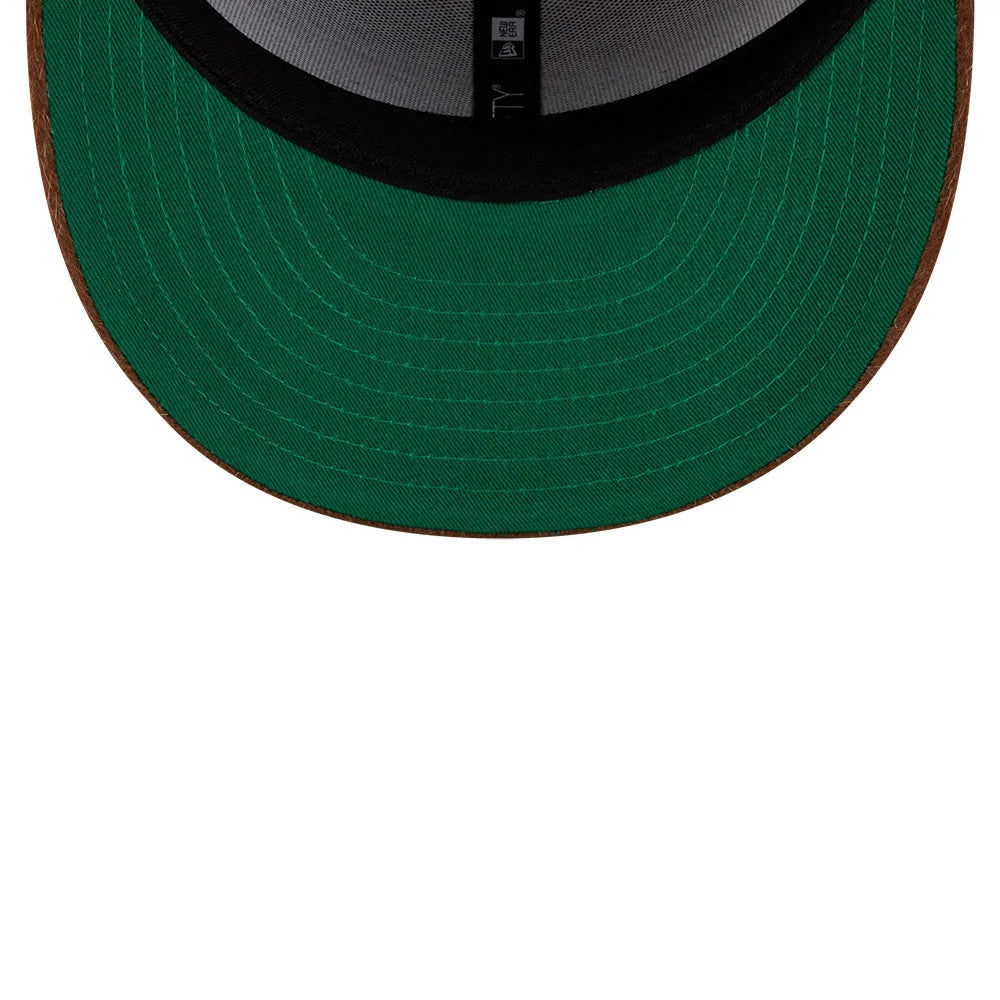 Teenage Mutant Ninja Turtles Splinter Dark Red New Era 59FIFTY Fitted Cap, inside view showing the green undervisor, black sweatband and branded taping, emphasising the detailed craftsmanship and structured fit of the cap.