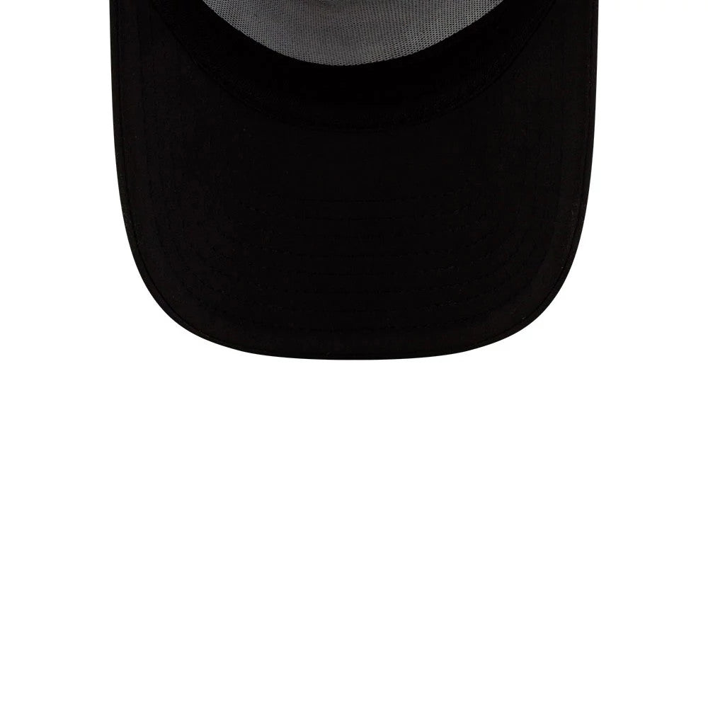 Teenage Mutant Ninja Turtles Kanji Black New Era 9FORTY A-Frame Adjustable Cap, front view showing a curved black visor and grey sweatband inside, with detailed stitching on the visor.