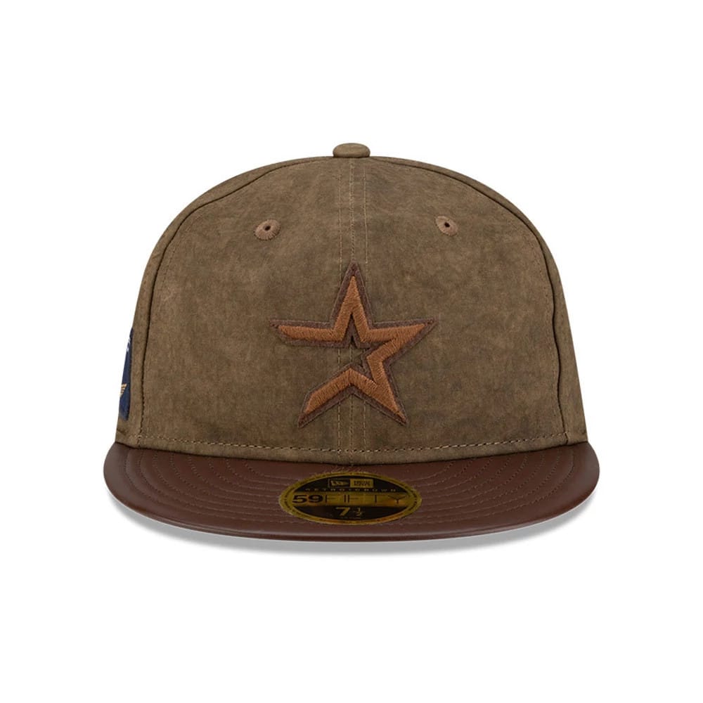 Pictured is this MLB Utility Linen Houston Astros Retro Crown 59FIFTY Fitted cap in open brown. 3
