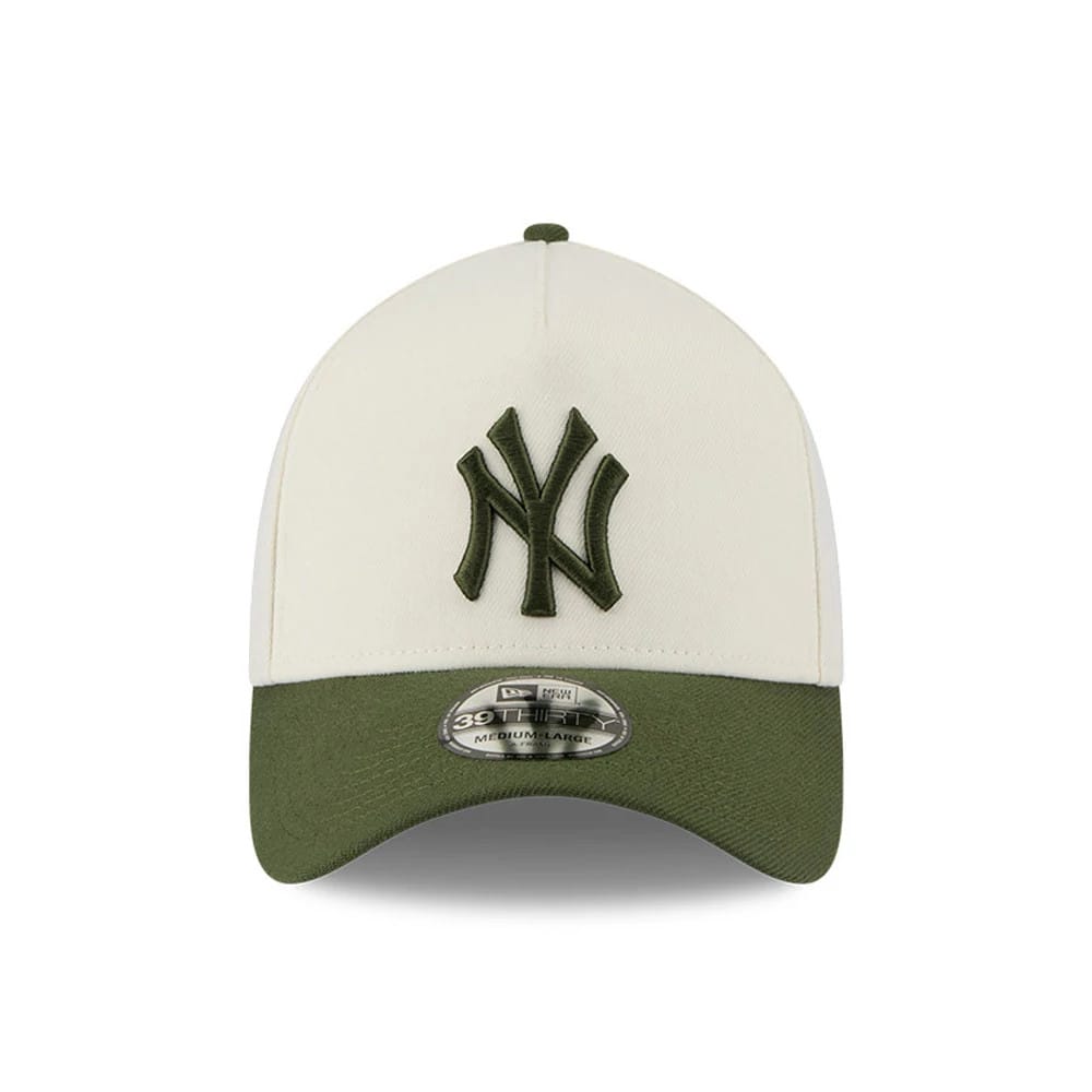 Pictured is this MLB Chrome New York Yankees 39THIRTY A-Frame Stretch Fit cap in cream. 4
