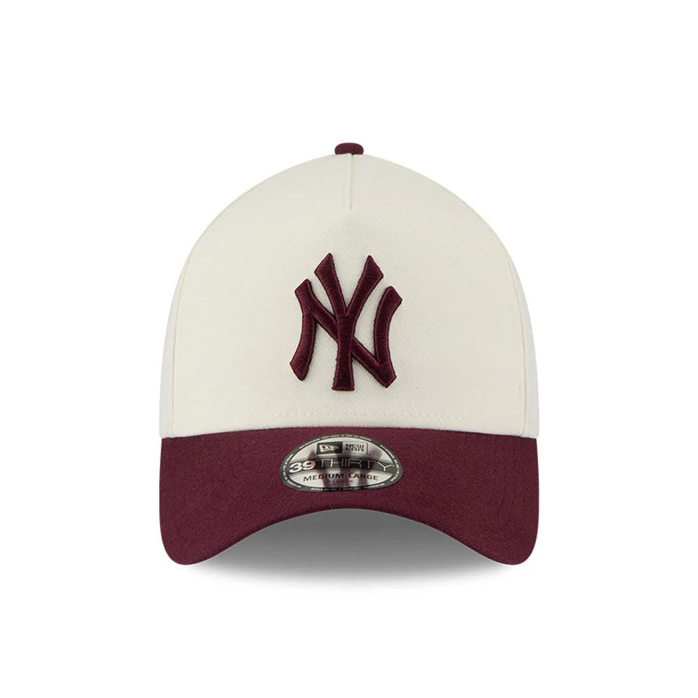 Pictured is this MLB Chrome New York Yankees 39THIRTY A-Frame Stretch Fit cap in Dark Red. 4