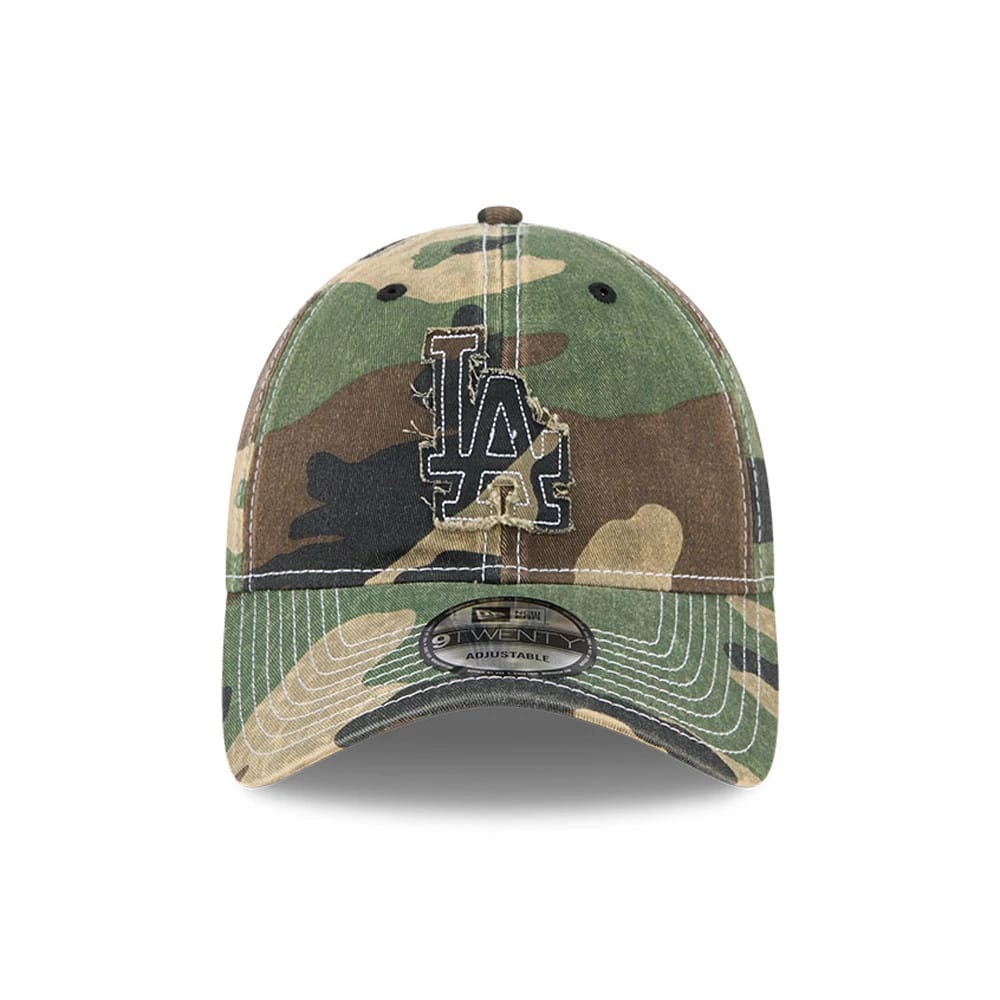 Pictured is this MLB Washed Camo LA Dodgers 9TWENTY cap in open green. 2