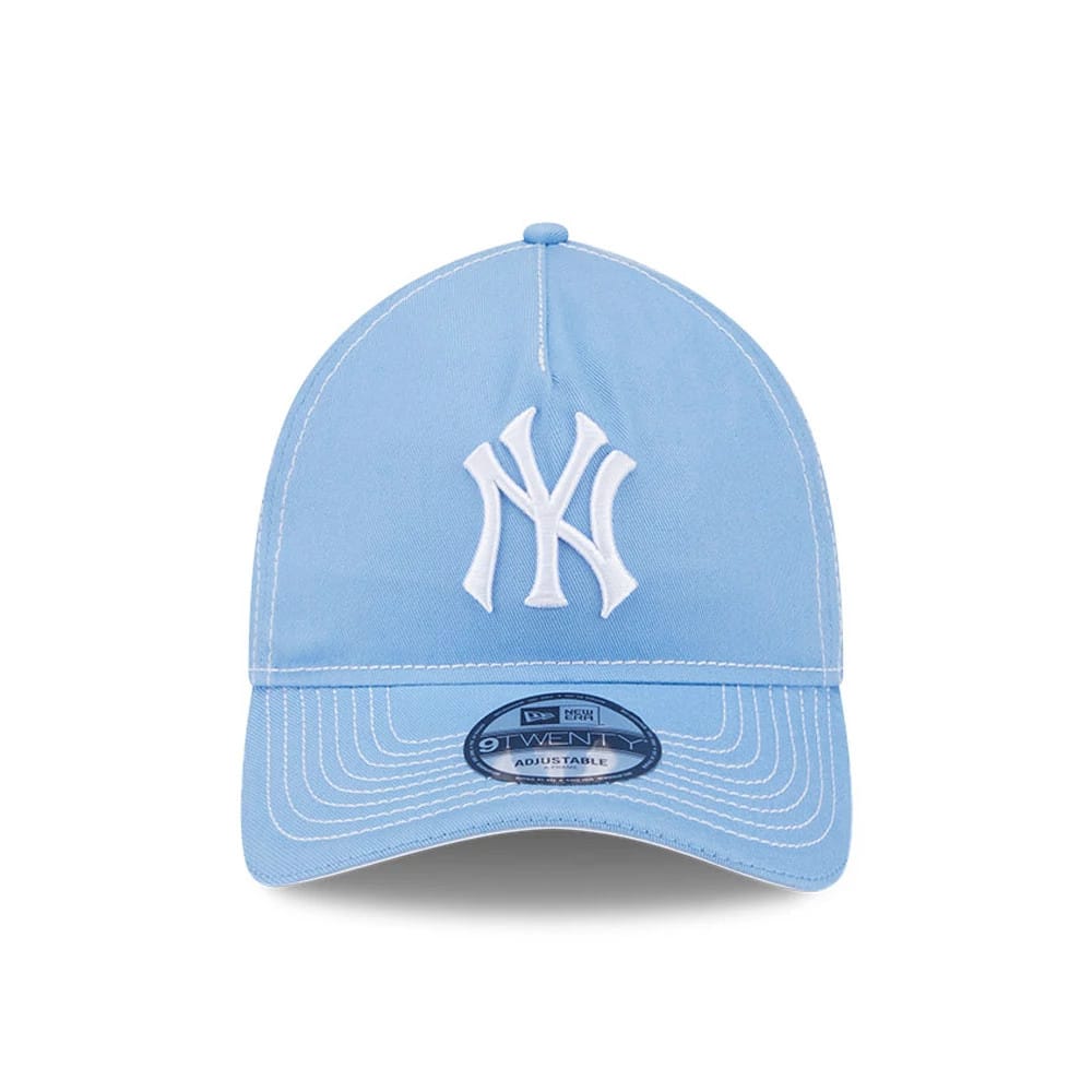 Pictured is this MLB Contrast New York Yankees 9TWENTY A-Frame cap in pastel blue. 2