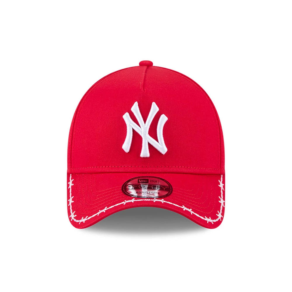 Pictured is this MLB Barb Visor New York Yankees 9FORTY A-Frame cap in red. 3