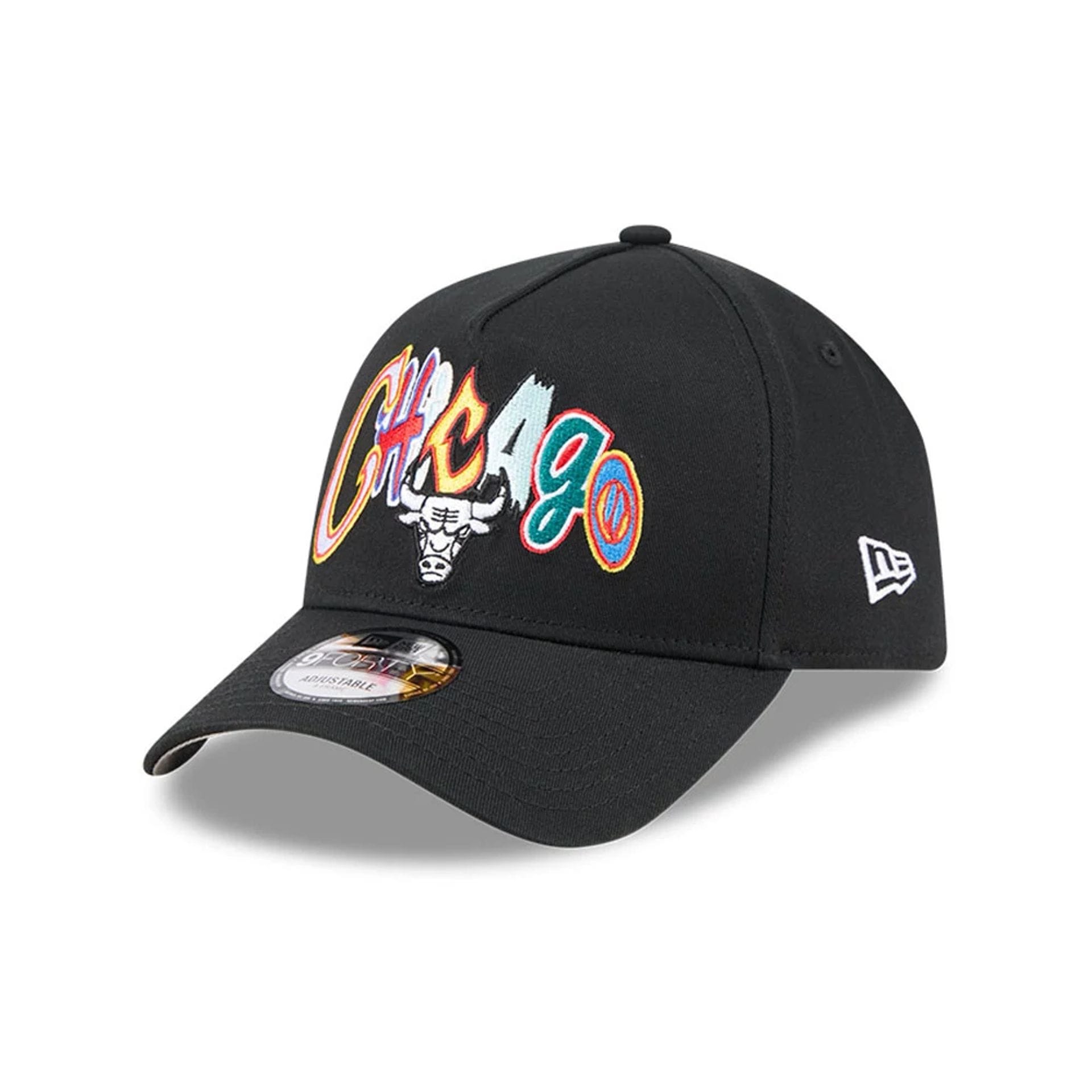 Pictured is this NBA Multi Letter Chicago Bulls 9FORTY A-Frame cap in black. 1
