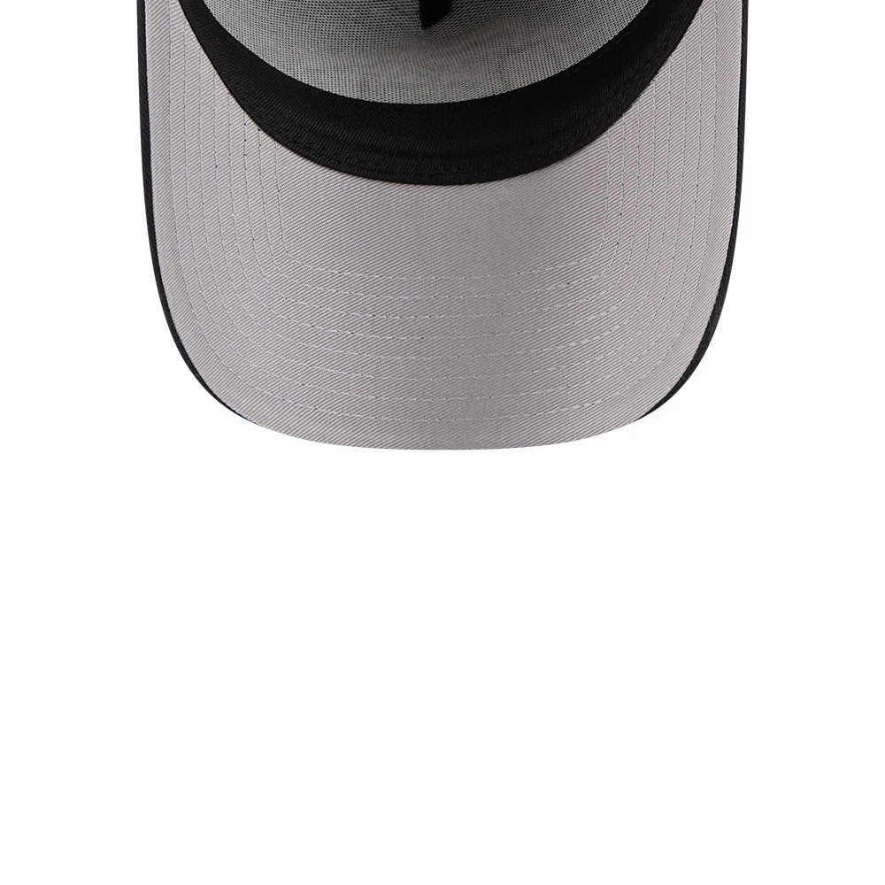 Kansas City Chiefs NFL Desert 2 Tone Beige New Era 9FORTY A-Frame Adjustable Cap, inside view showing the black sweatband and a beige underside of the curved visor, with no taping.