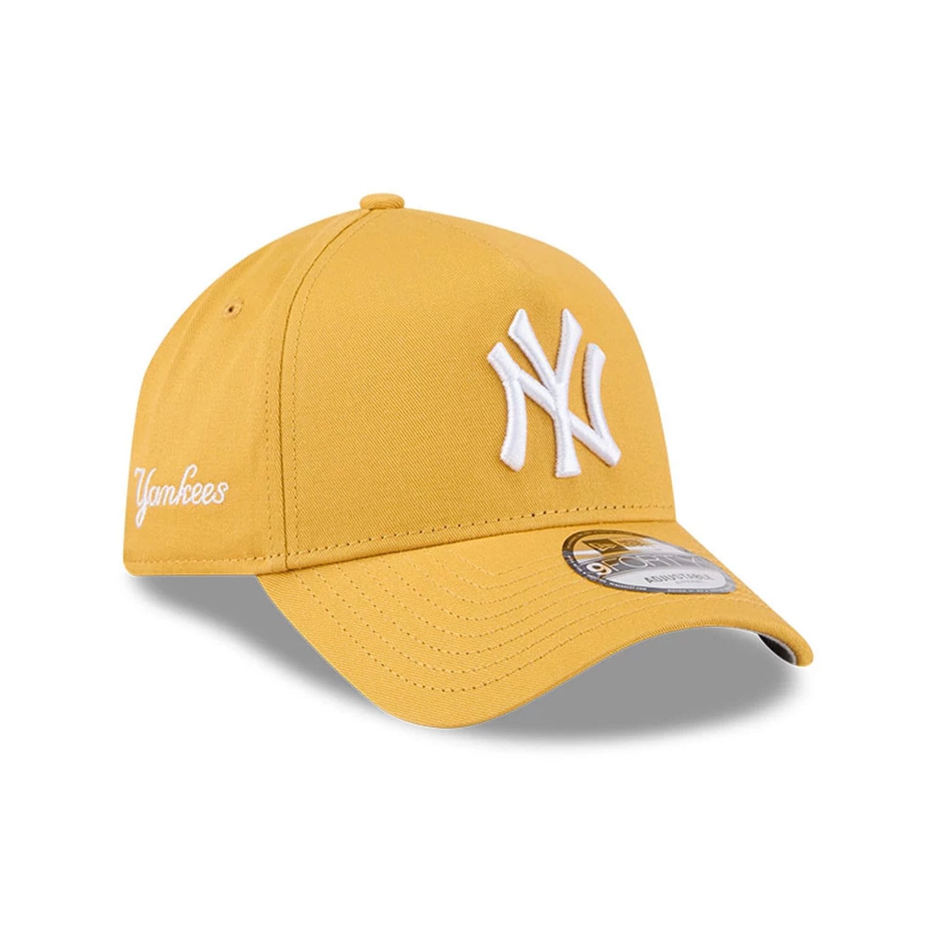 Pictured is this MLB Autumn Mix New York Yankees 9FORTY A-Frame cap in dark yellow. 1
