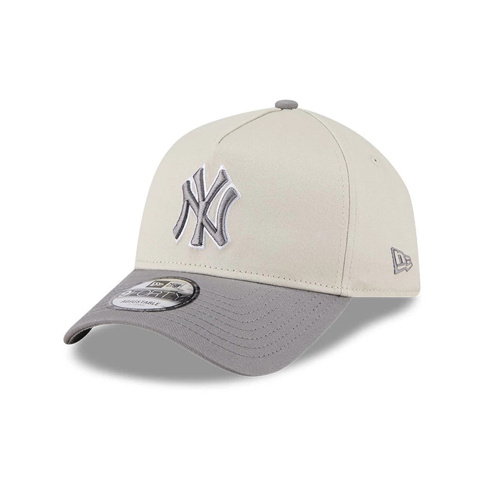 Pictured is this MLB Stone Storm New York Yankees 9FORTY A-Frame cap in light beige. 1
