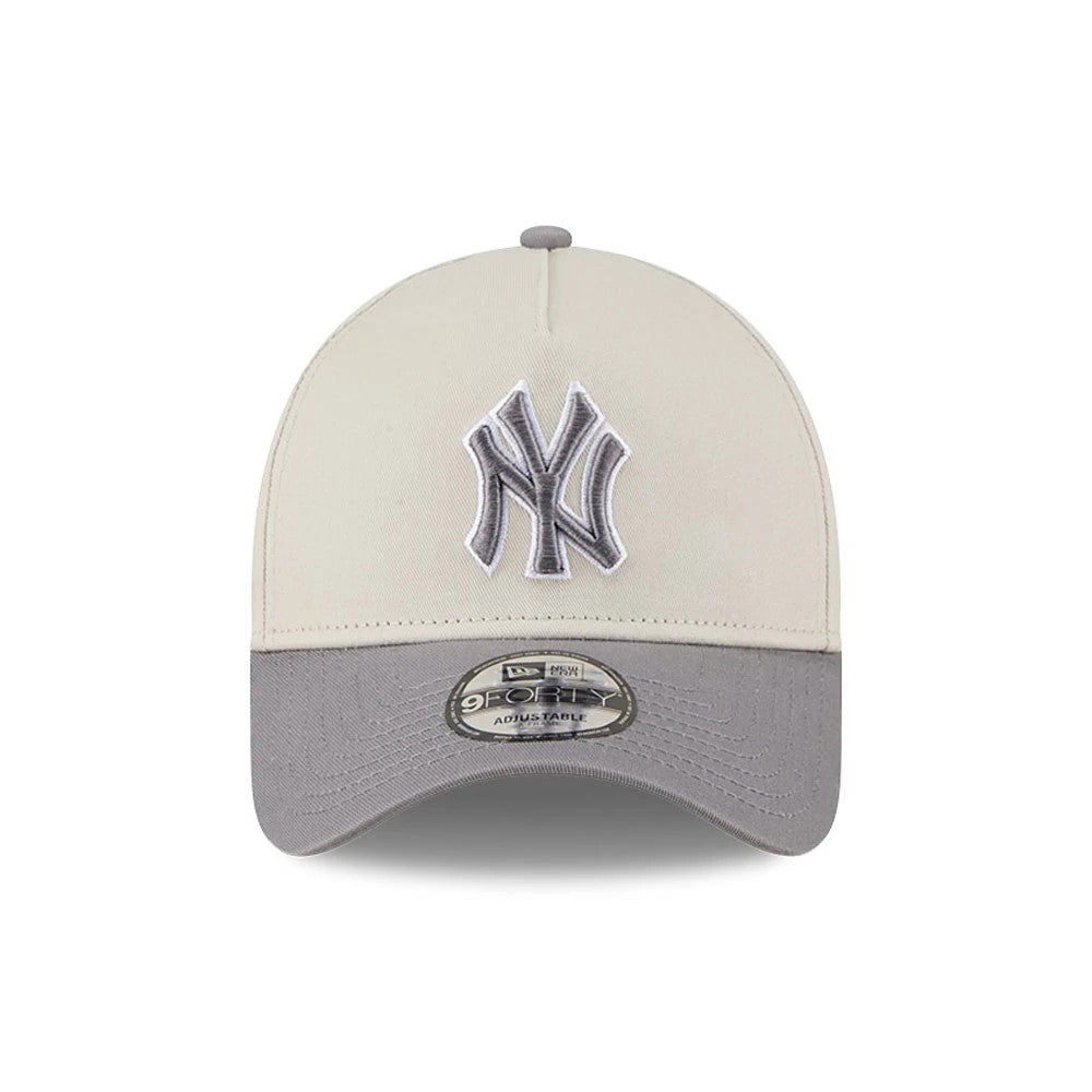 Pictured is this MLB Stone Storm New York Yankees 9FORTY A-Frame cap in light beige. 2