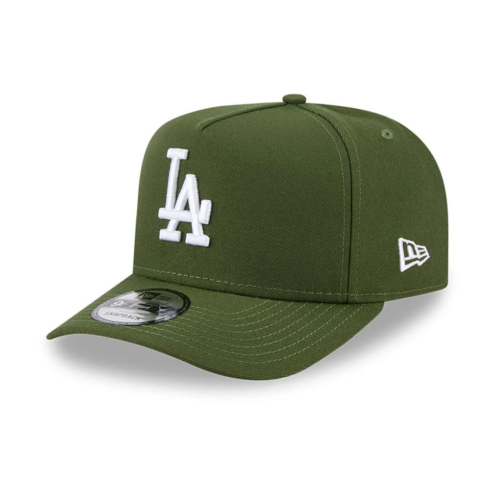 Pictured is this MLB Rifle Green LA Dodgers 9FIFTY A-Frame Snapback cap in dark green. 1