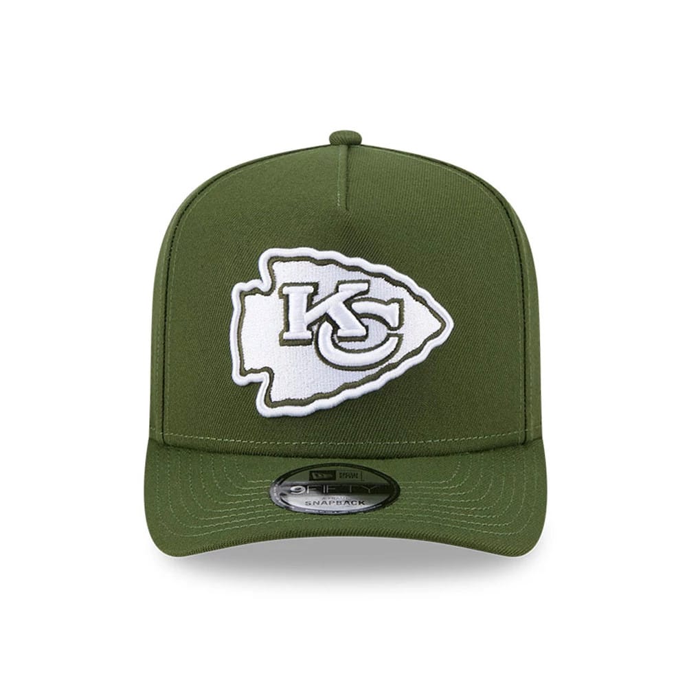 Pictured is this NFL Rifle Green Kansas City Chiefs 9FIFTY A-Frame Snapback cap in dark green. 3