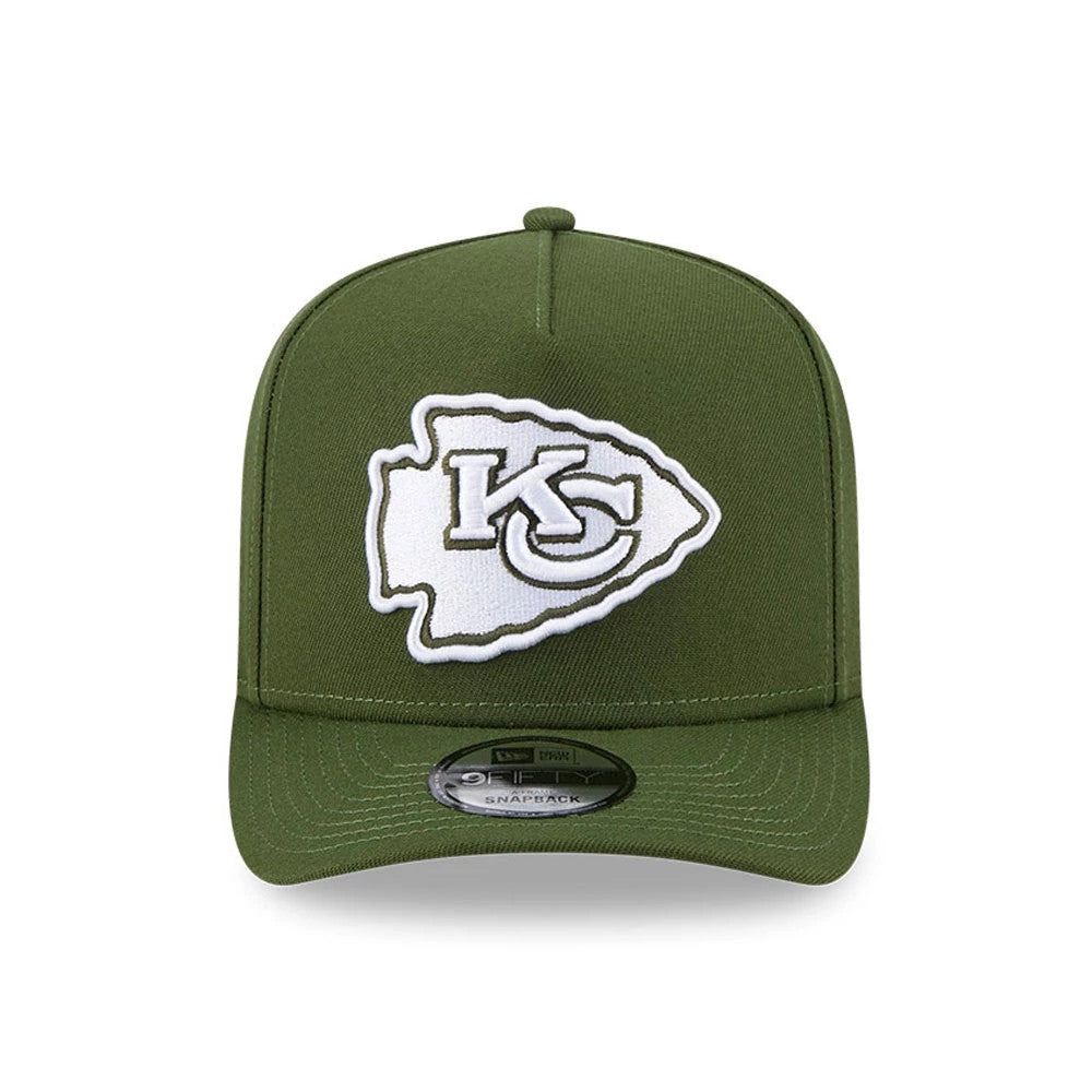 Pictured is this NFL Rifle Green Kansas City Chiefs 9FIFTY A-Frame Snapback cap in dark green. 3