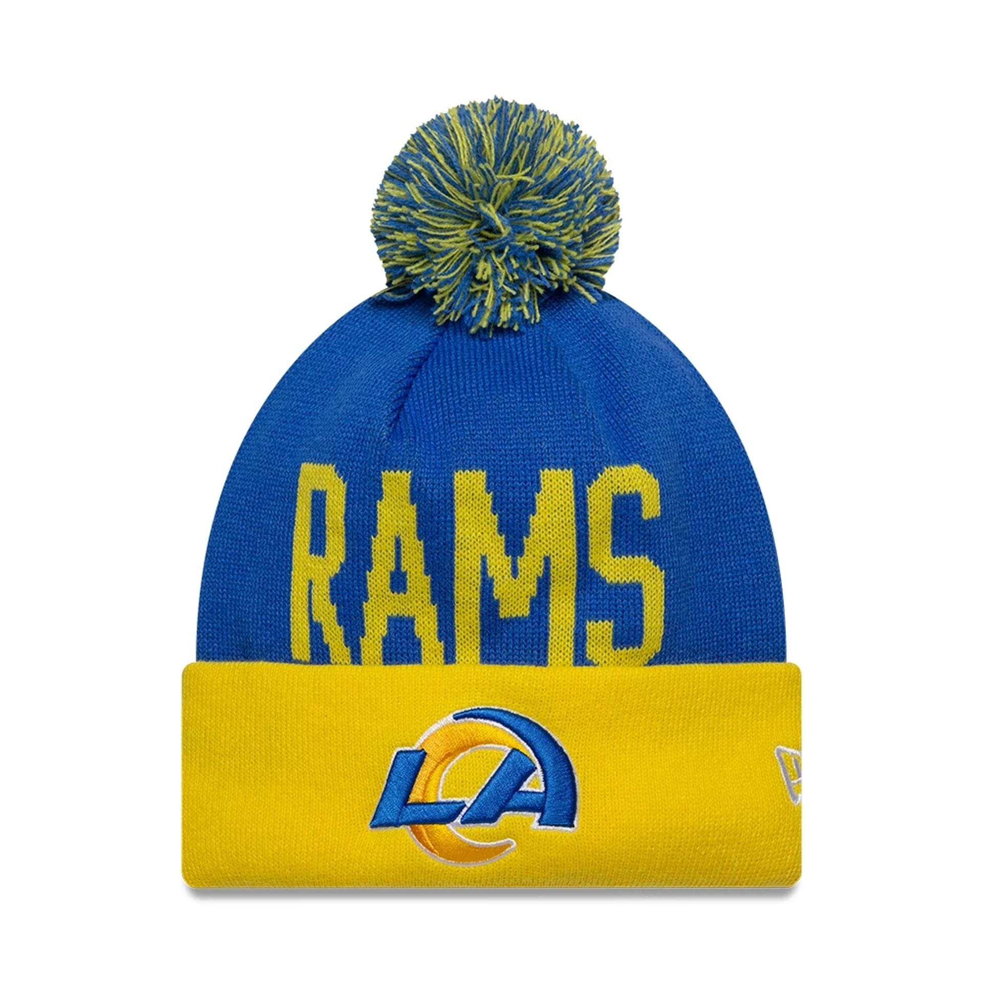 This is a LA Rams NFL International Series Games London 2025 Bright Blue Cuff knit Beanie Hat 1