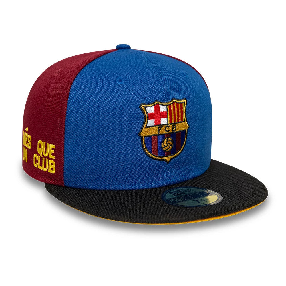 This is a FC Barcelona Mes Que Un Dark Red 59FIFTY Fitted Cap 1
