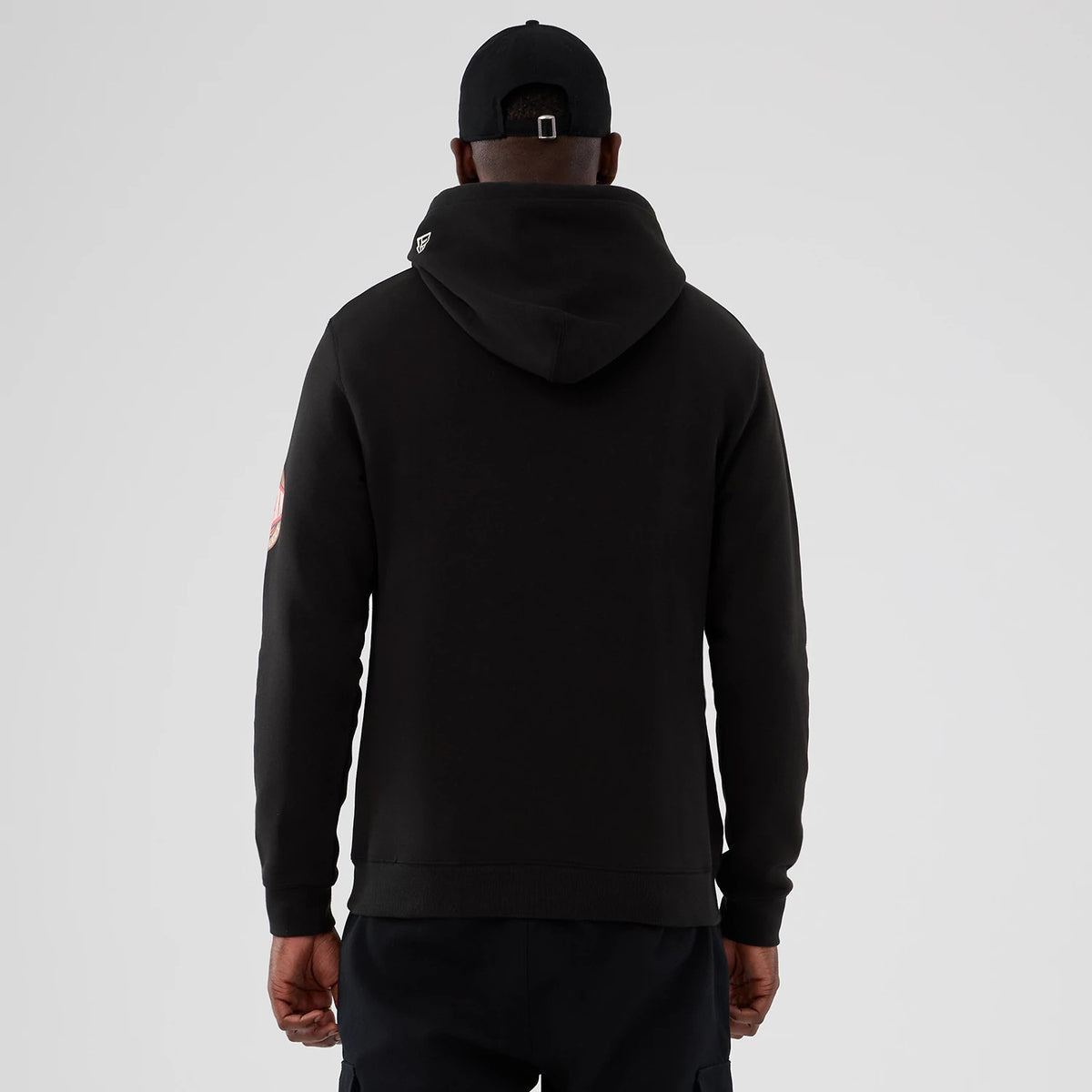The model is wearing this NBA Hardwood Classic LA Lakers Pullover Hoodie in black. 2