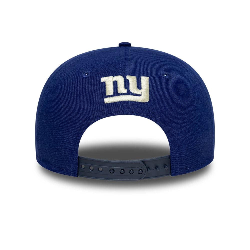 New York Giants Fear Of God x NFL Dark Blue Retro Crown New Era 9FIFTY Adjustable Cap, rear view showing the embroidered white ny logo centred on the structured dark blue crown, with an adjustable snapback closure at the bottom.