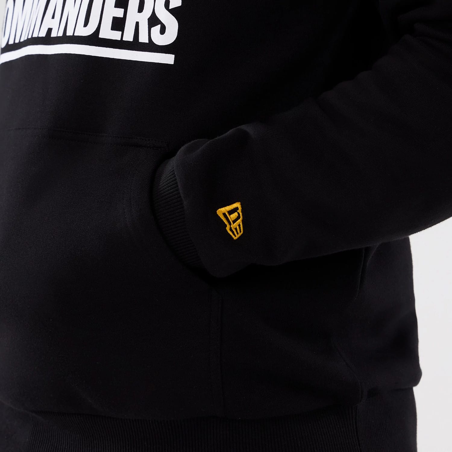 The Male model is wearing Washington Commanders NFL International Series Games 2025 Black Pullover Hoodie 4