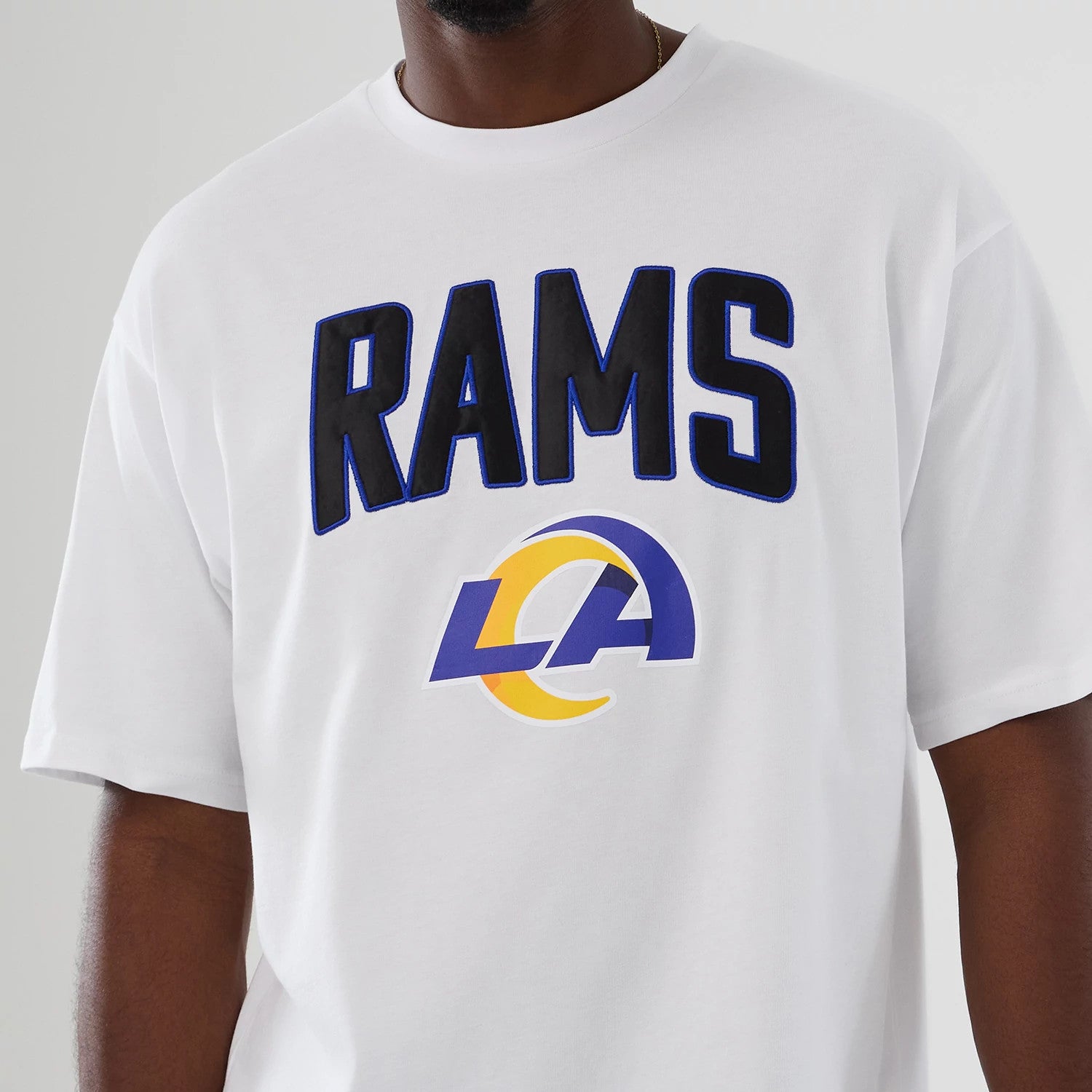The Male model is wearing LA Rams NFL International Series Games 2025 White Premium T-Shirt 3