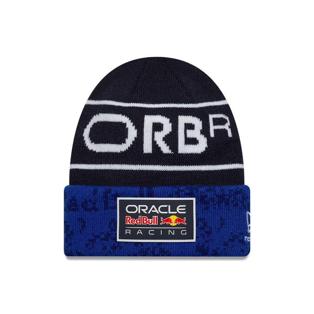 Pictured is this Youth Team Red Bull Racing Cuff Knit Beanie hat in dark blue. 1